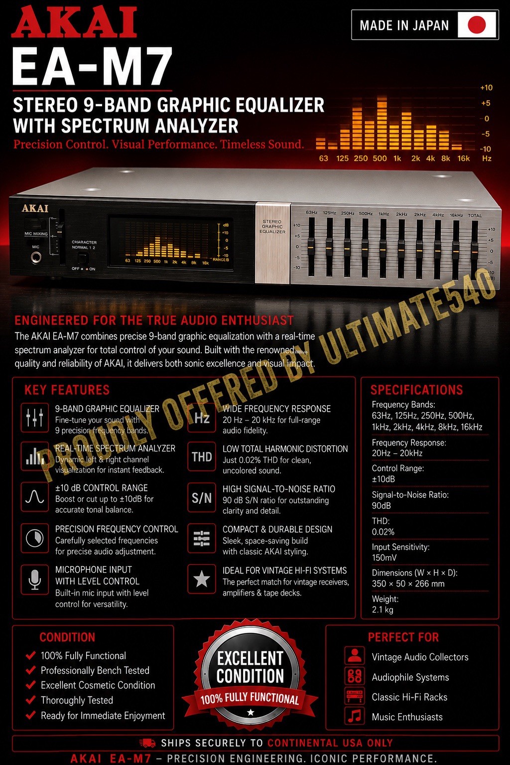 Akai Clarity EA-M7 Equalizer Spectrum Analyzer Works Great