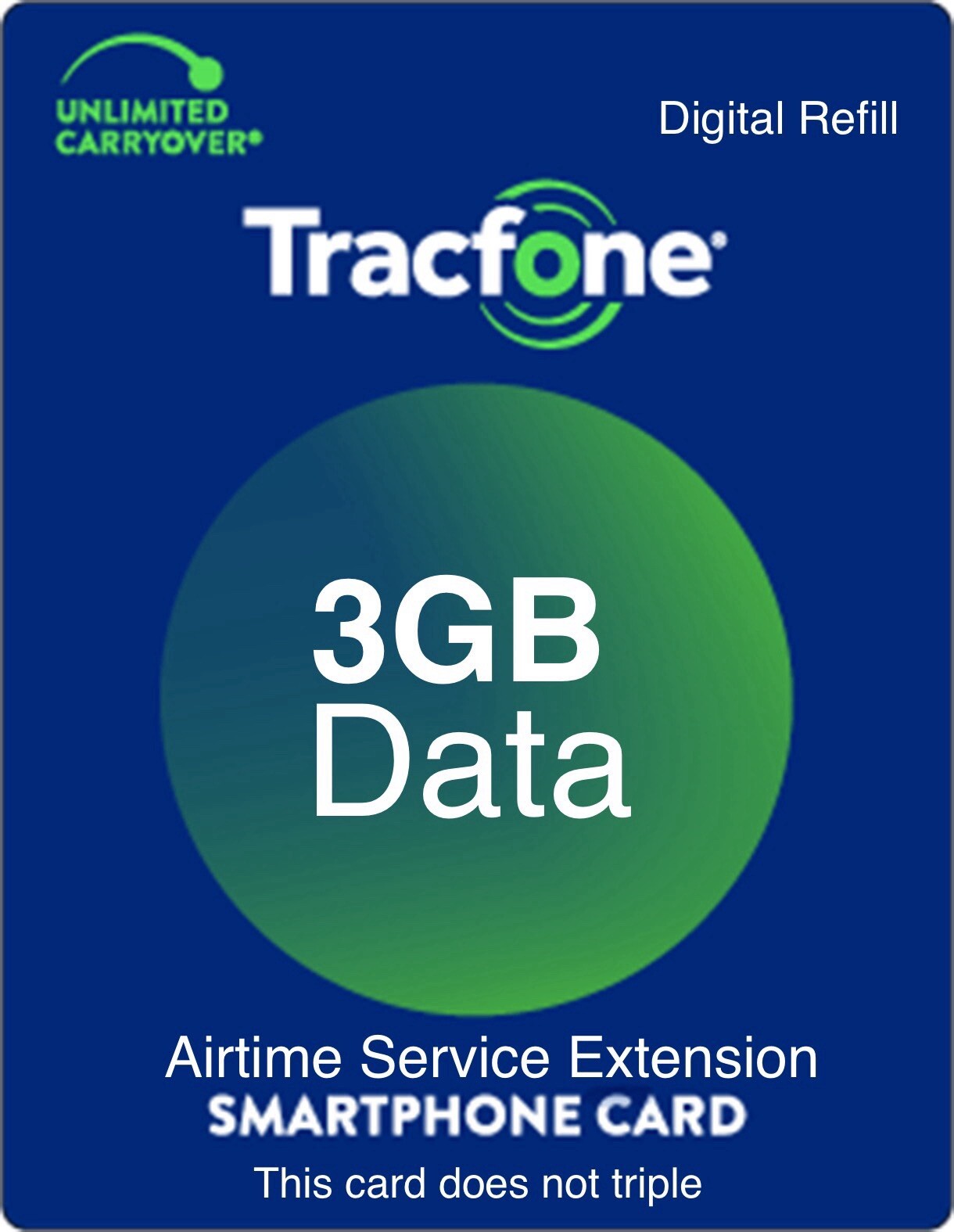TracFone 3GB Data Prepaid Add On Refill Card, Only For Smartphones. Same Day
