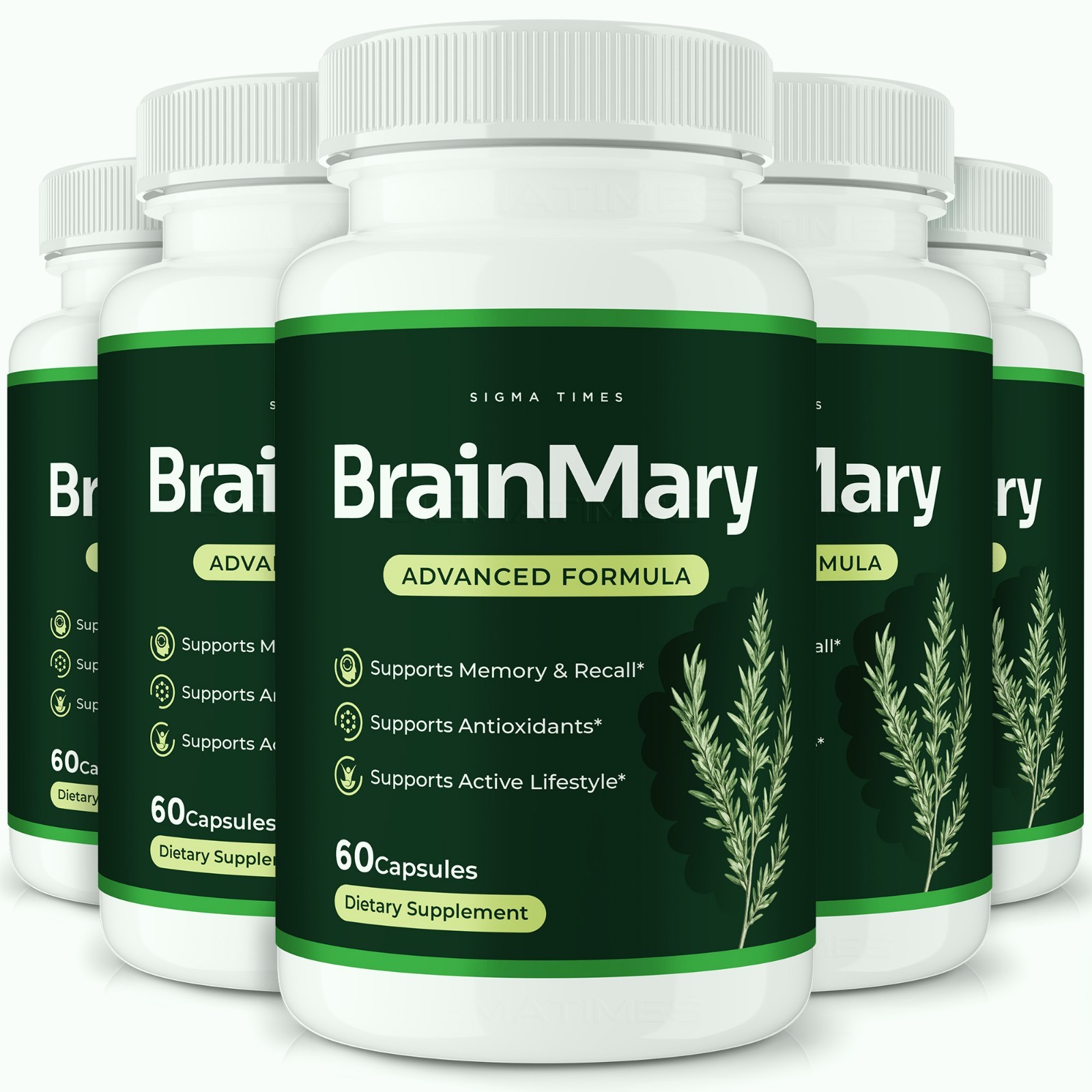 BrainMary Capsules, Brain Mary Supplement, Memory Support Formula - 5 Pack