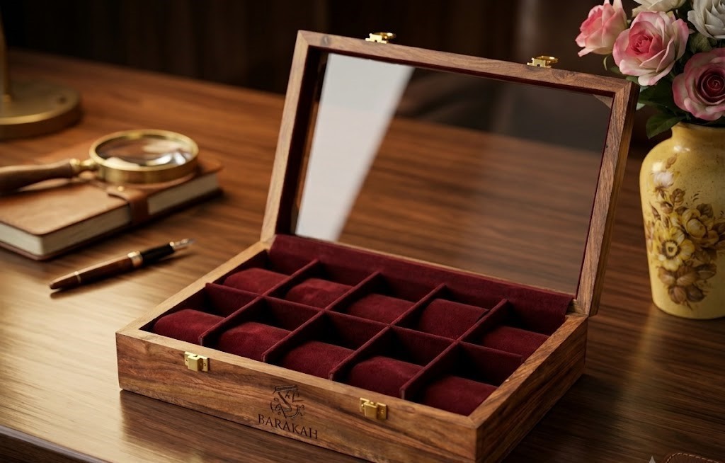 10 Slot Rosewood Watch Box Display Case Red Pillow 10 Slot Rosewood Watch Box Display Case Red Pillow