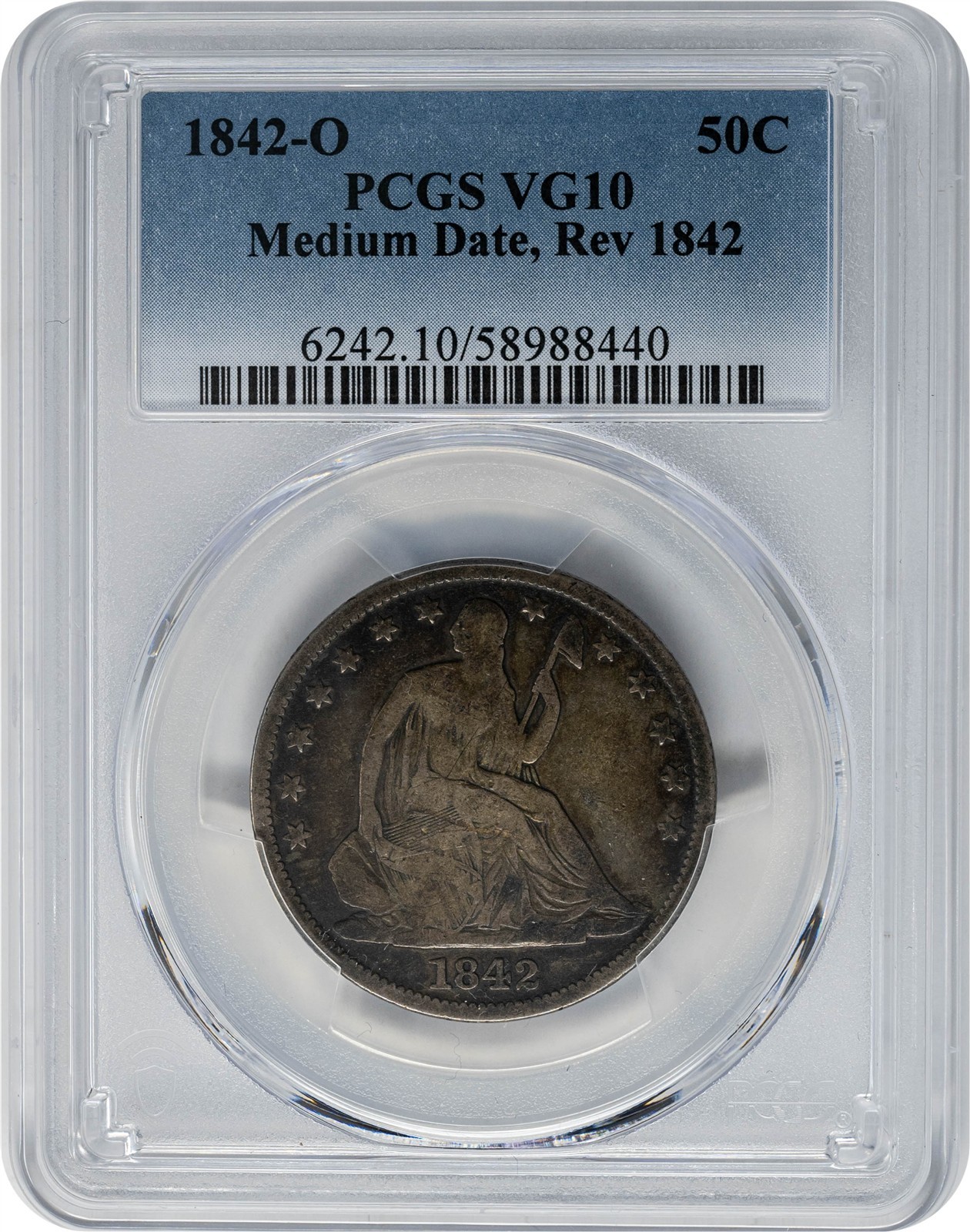 1842-O Seated Liberty Half 50c Medium Date Rev 1842 VG10 PCGS 951824-25