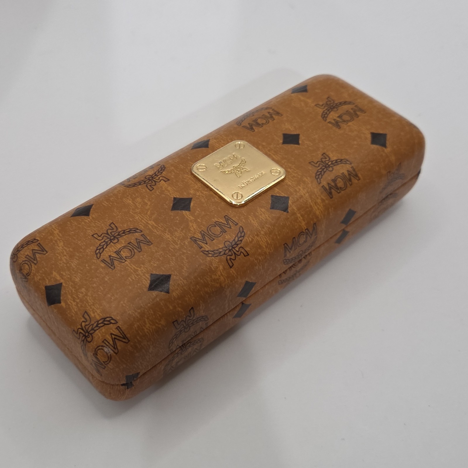 MCM Leather Hardshell Eyeglass Case Cognac Brown 6”x 2”x 1.25” Weekender Design