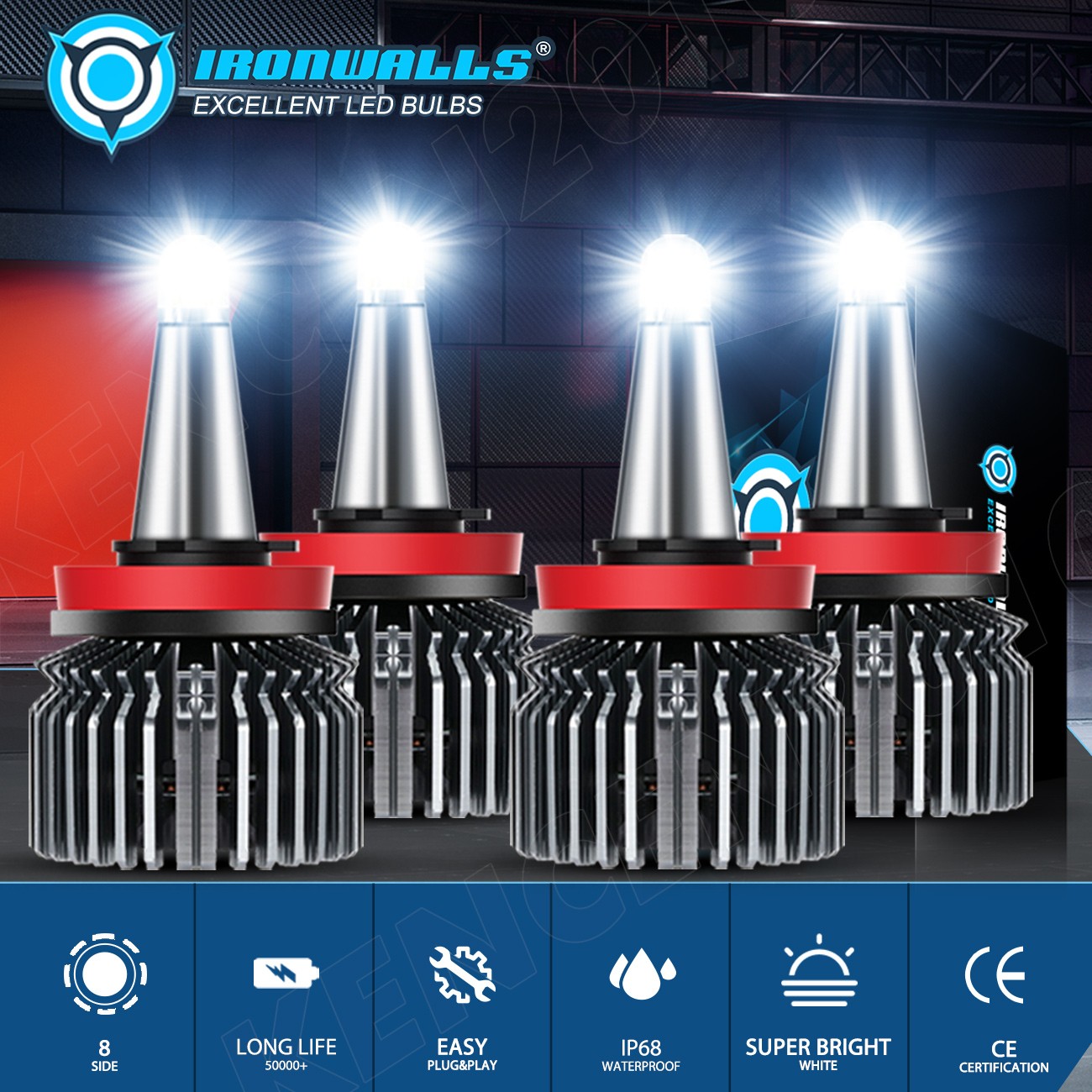 4/6/8-sides H11 H9 LED Headlight Super Bright Bulb Kit 6000K White High/Low Beam