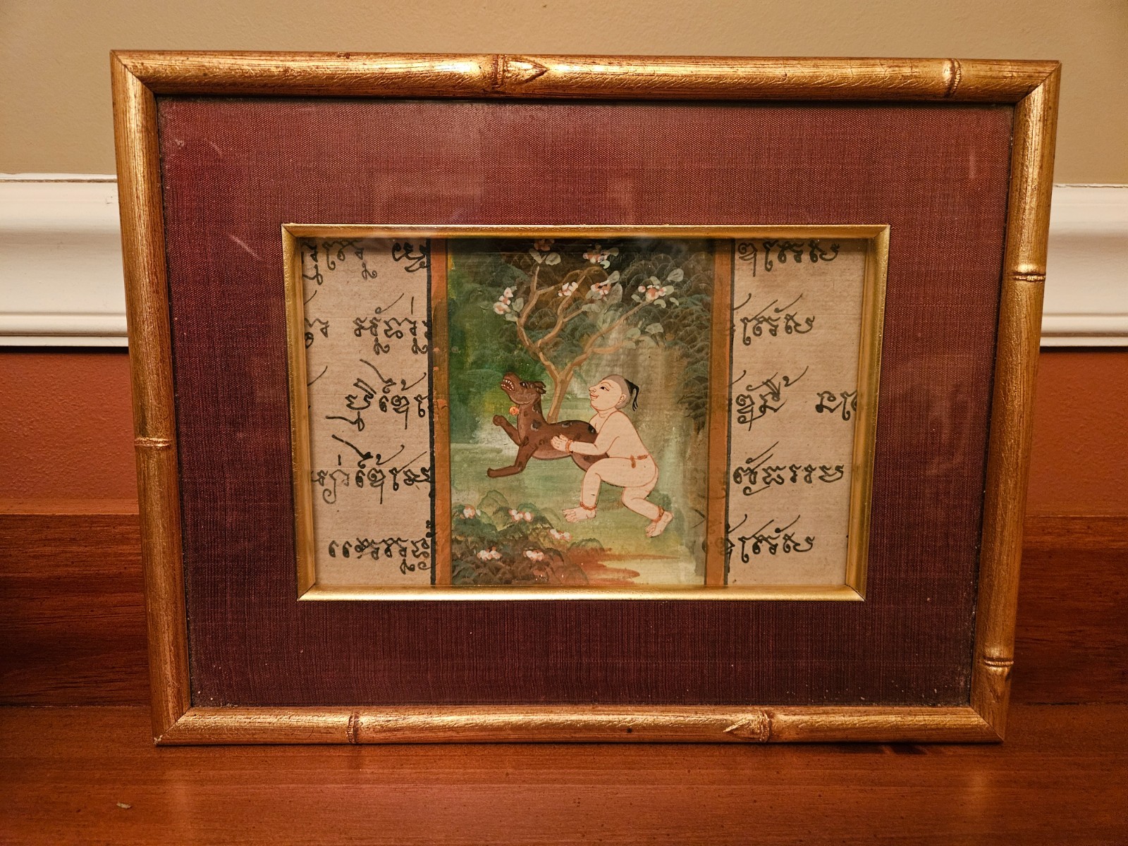 Rare 18th Century Chinese Man & Dog Picture. Stamped authentic and original. Rare 18th Century Chinese Man & Dog Picture. Stamped authentic and original.