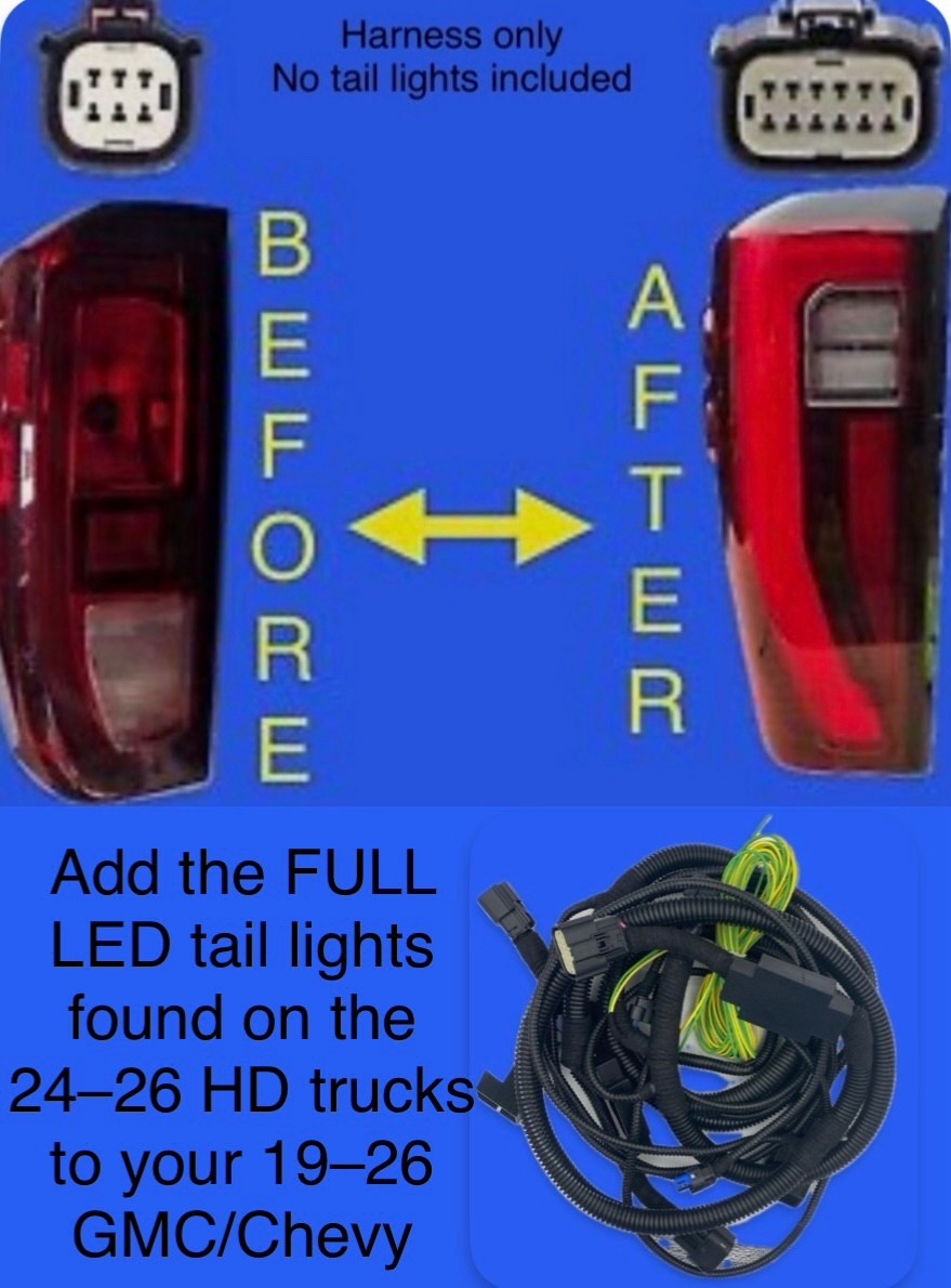 2019-26 GMC 1500-3500 Truck Tail Light Harness  Adapter To New 24-26 FULL LED