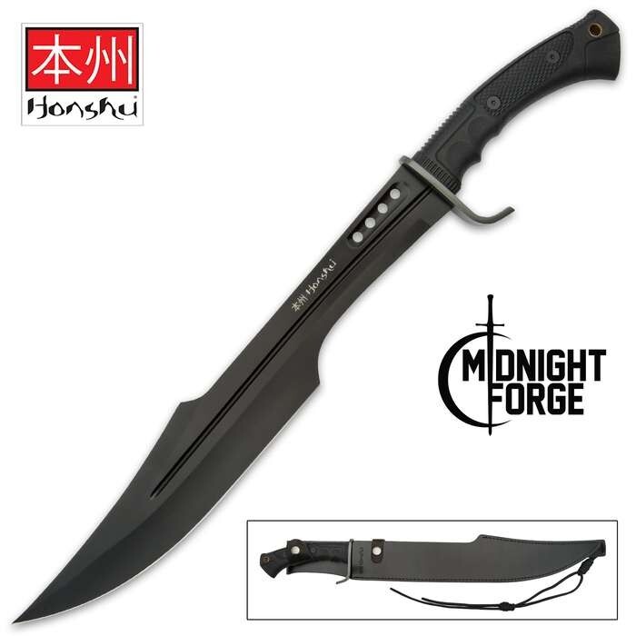 Honshu Spartan Midnight Forge Sword and Scabbard | Damascus Steel | 23” Overall
