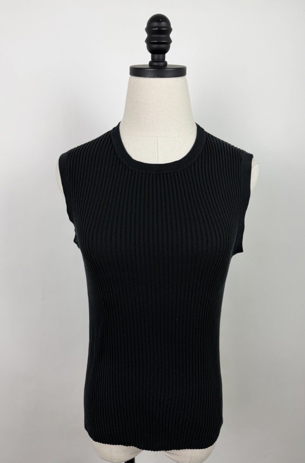 Vintage Ribbed Tank Top Womens Medium 90s Black Silk Blend Knit Top Minimal