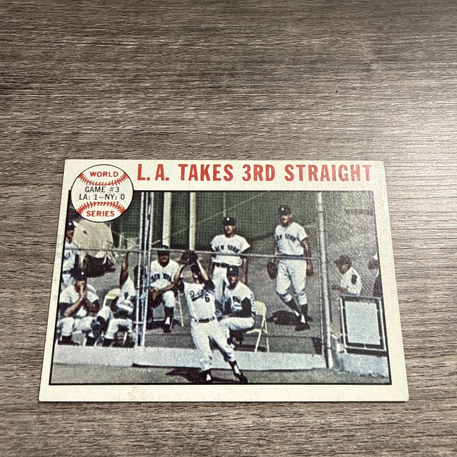 1964 Topps #138, L.A. Takes 3rd Straight, 1963 WS Game 3, EXMT 1964 Topps #138, L.A. Takes 3rd Straight, 1963 WS Game 3, EXMT