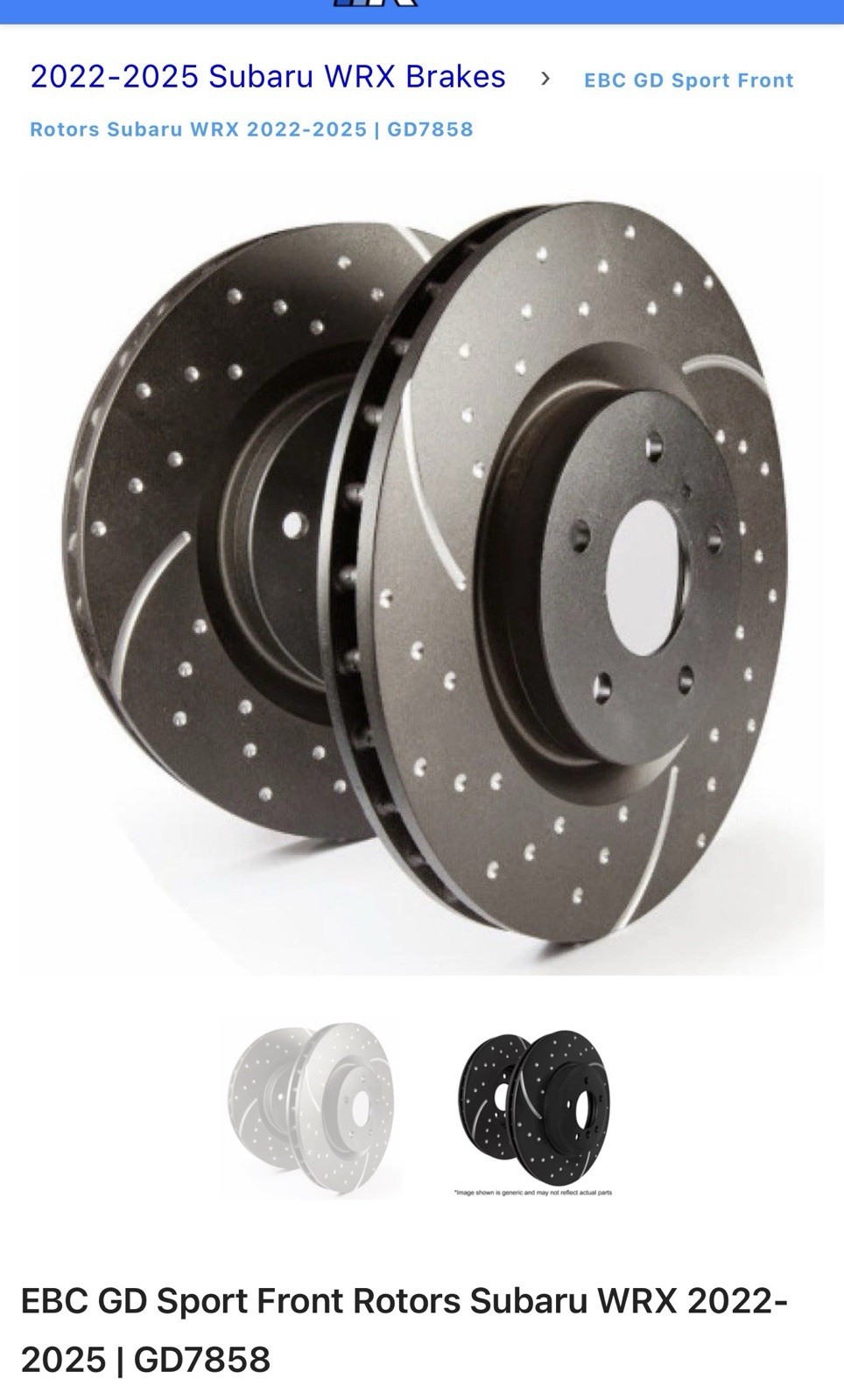 EBC GD7858 GD Sport Dimpled & Slotted Front Brake Rotors for 2022-25 Subaru WRX EBC GD7858 GD Sport Dimpled & Slotted Front Brake Rotors for 2022-25 Subaru WRX