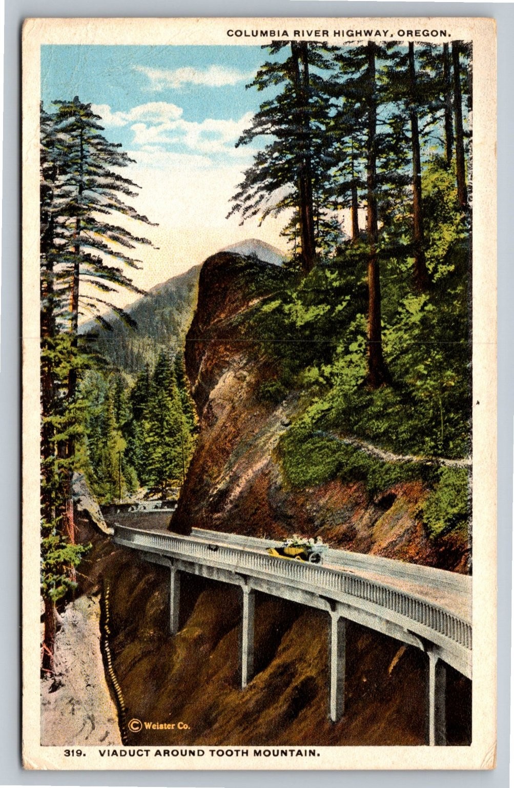 1917 Columbia River Highway Viaduct Tooth Mtn Oregon Postcard Auto