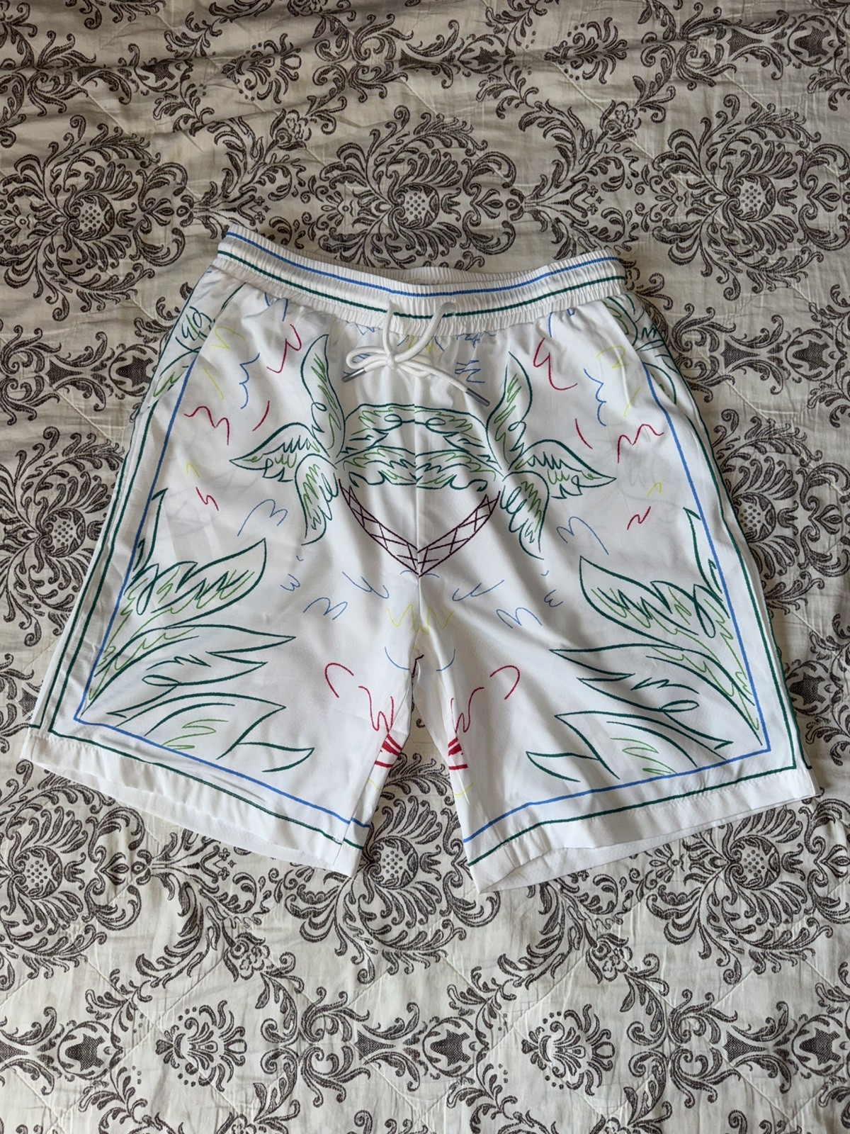 Casablanca Paris Printed Silk Shorts Hawaiian Graphic Mens Swim Shorts Size L