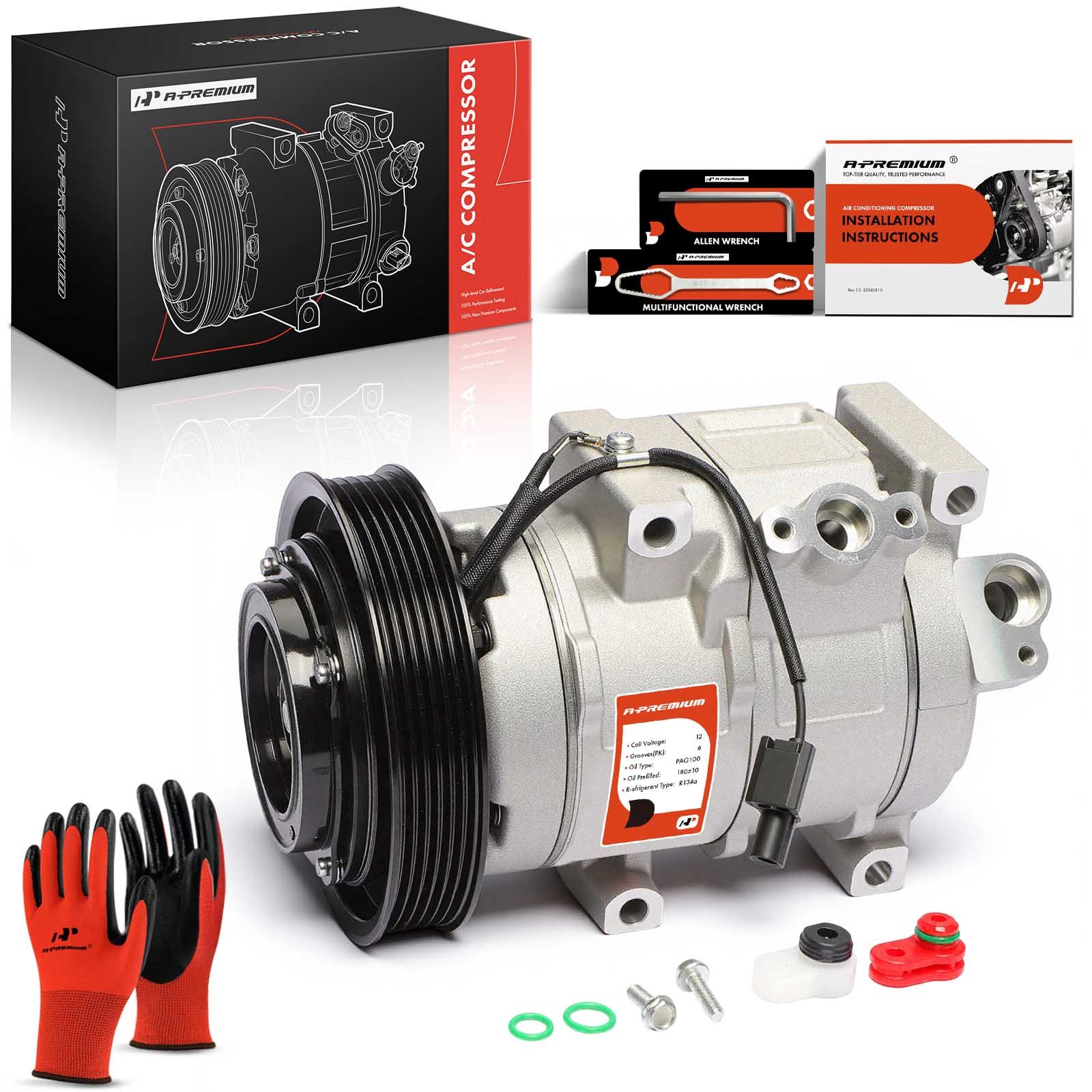 A-Premium A/C AC Compressor w/ 6-Goove Pulley for Honda Pilot Odyssey Ridgeline