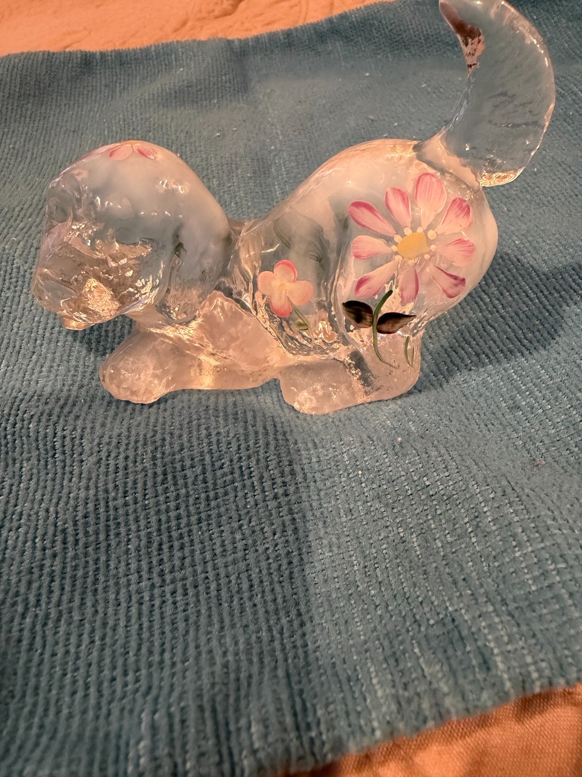 FENTON Hand Painted  Iridescent Opalescent Playful Puppy~Tail Up~Signed