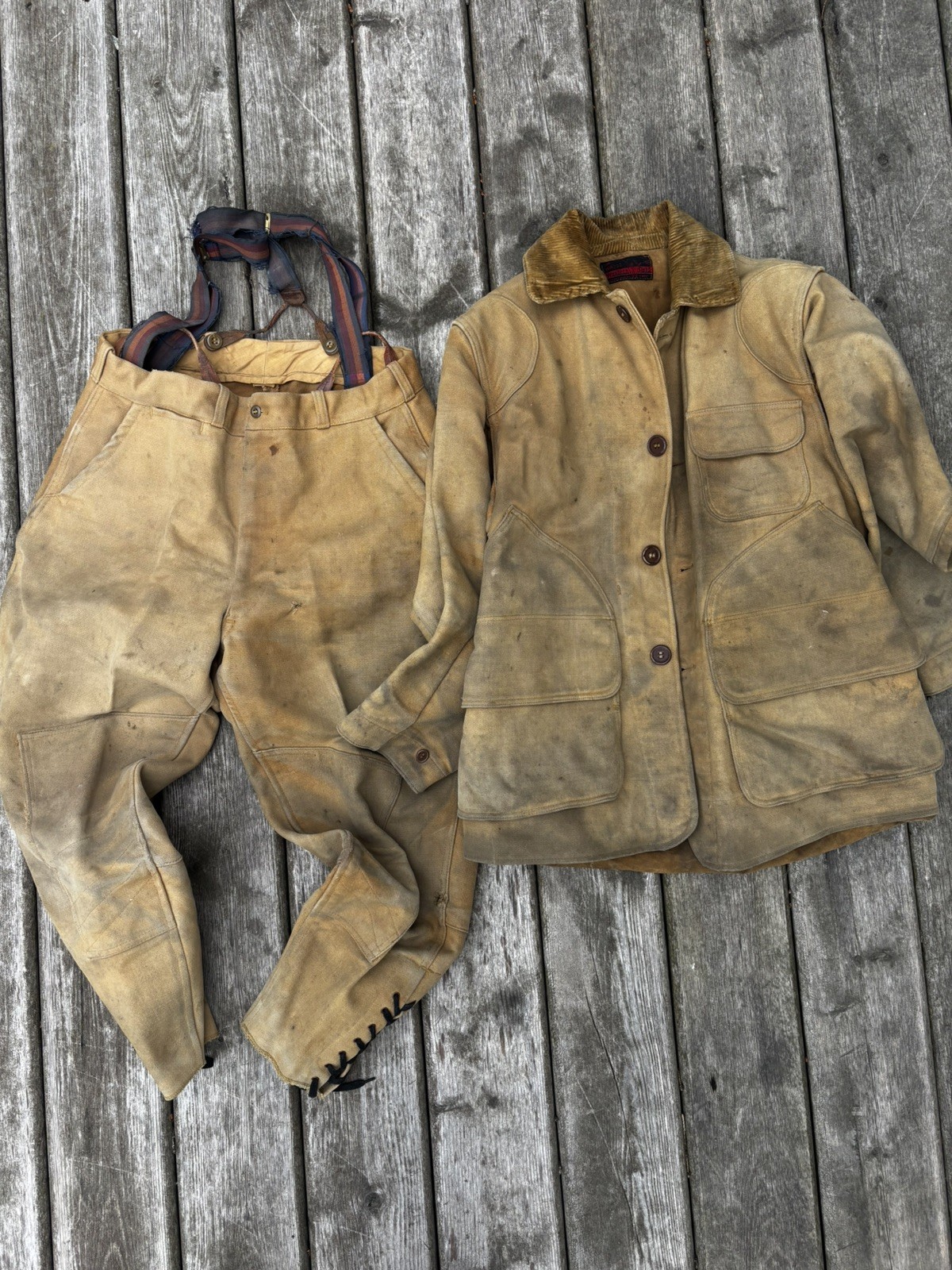 Vtg 1930s 1940s Wards Western Field Canvas Hunting Jacket Pants Suit Set Drybak