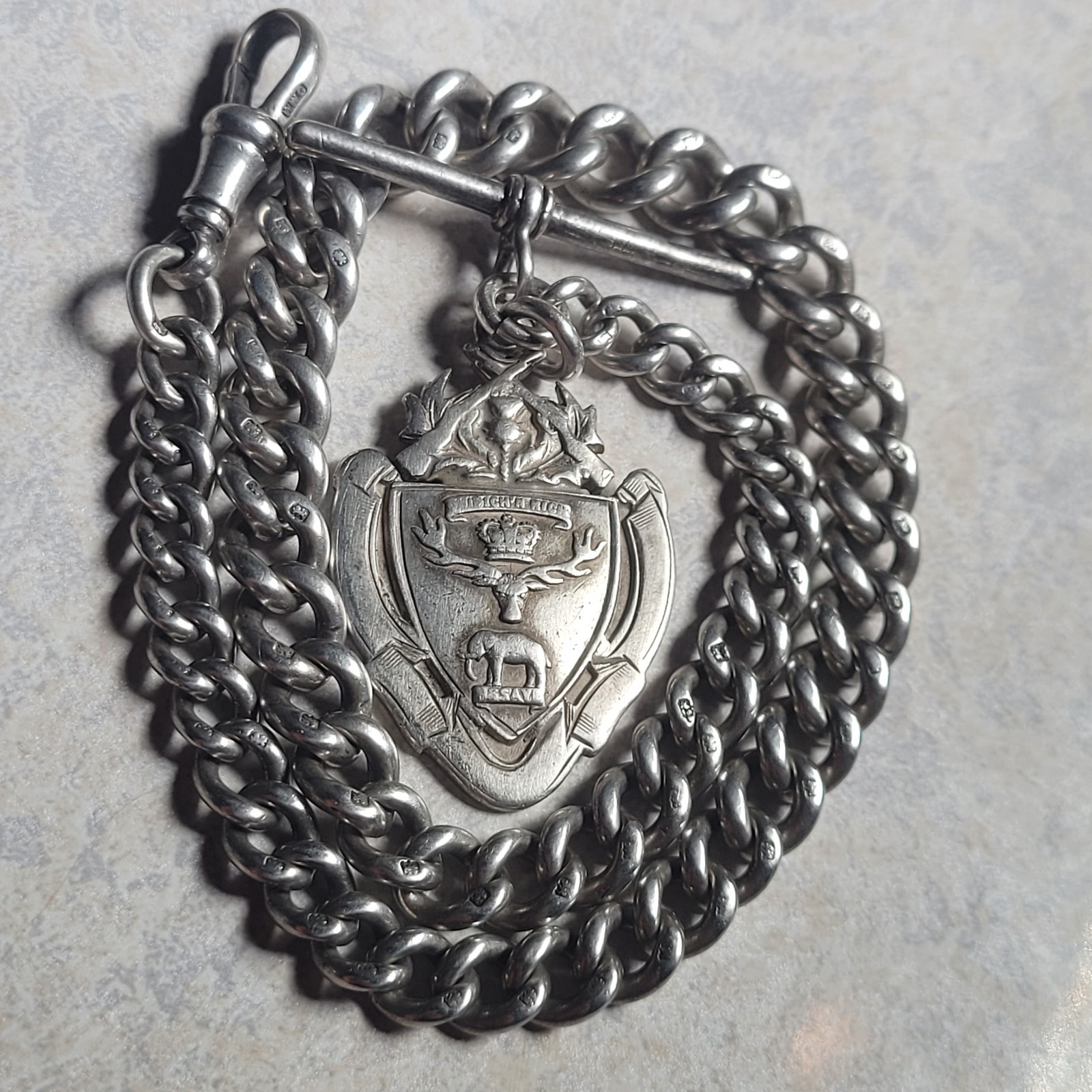 Rare Antique Scottish Army Sterling Silver Pocket Watch Albert Chain Shooting
