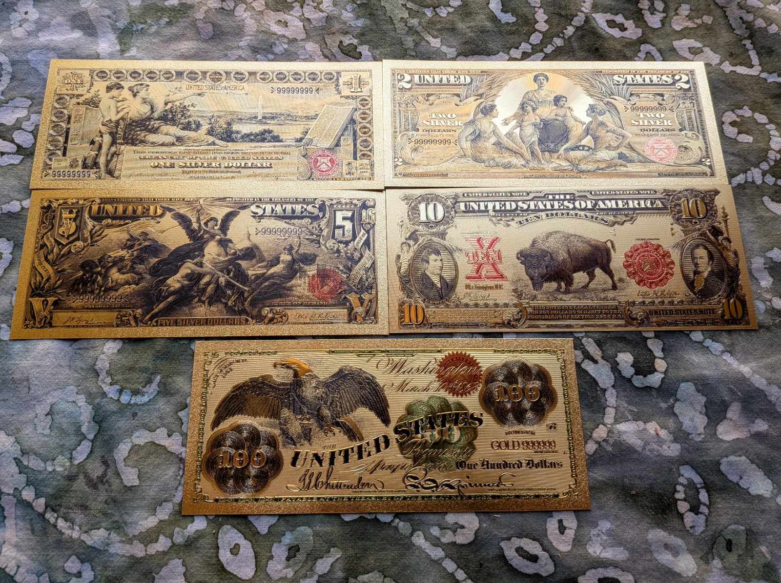 5pc USA Vintage Currency  Treasury Gold Foil  Collectible Novelty Banknote set