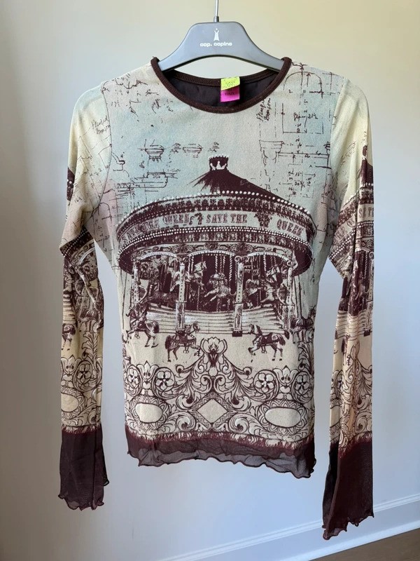 Flawed Vintage Rare Save The Queen Carousel Mesh Top Euro Y2K Flawed Vintage Rare Save The Queen Carousel Mesh Top Euro Y2K