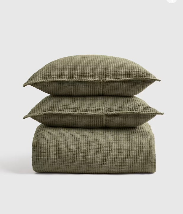 NEW Quince Organic Ribbed Cotton Coverlet Set - Olive - Queen