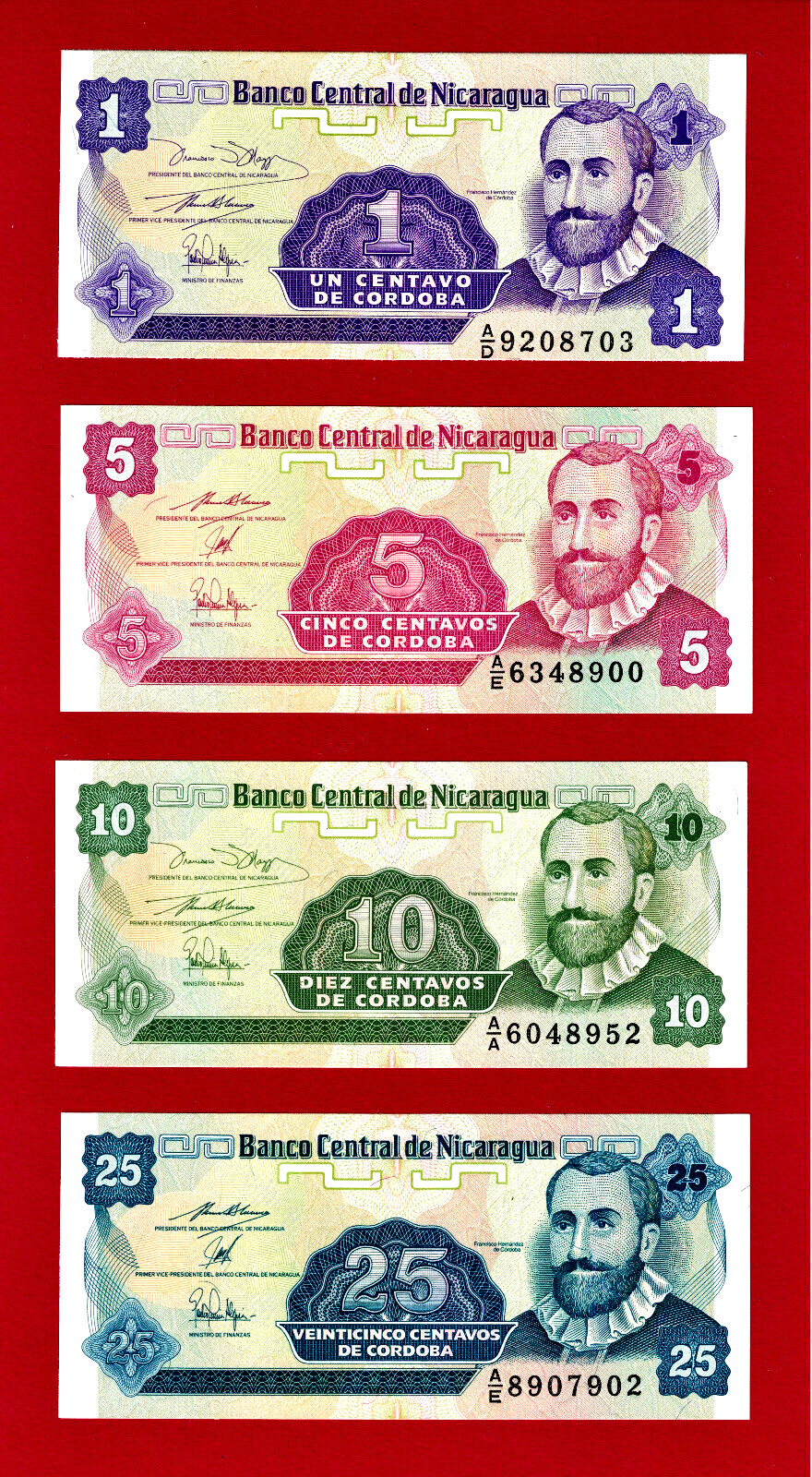 RARE 1991 LOTUS SET of 1, 5, 10 & 25 Centavos De Cordoba NICARAGUA UNC BANKNOTES RARE 1991 LOTUS SET of 1, 5, 10 & 25 Centavos De Cordoba NICARAGUA UNC BANKNOTES