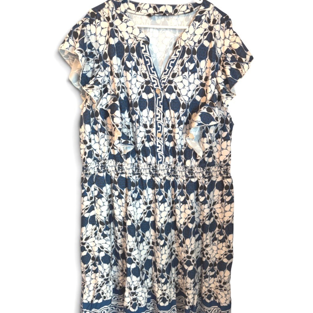 BloomChic Size 28 Navy White Floral Dress Boho Ruffle Sleeve Smocked Waist NWT BloomChic Size 28 Navy White Floral Dress Boho Ruffle Sleeve Smocked Waist NWT