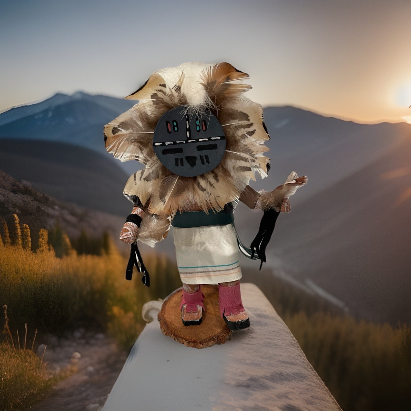 Vintage Navajo Sunface Kachina Doll Signed By Artist EB 7.5in 1970s-1990s Vintage Navajo Sunface Kachina Doll Signed By Artist EB 7.5in 1970s-1990s