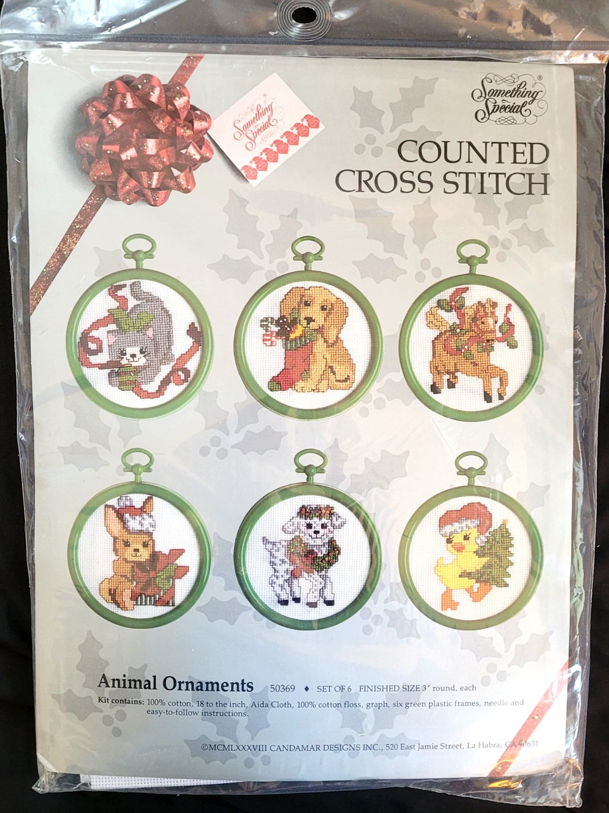 1988 Vtg Something Special Christmas Animal Ornaments Cross Stitch Kit NEW 50369