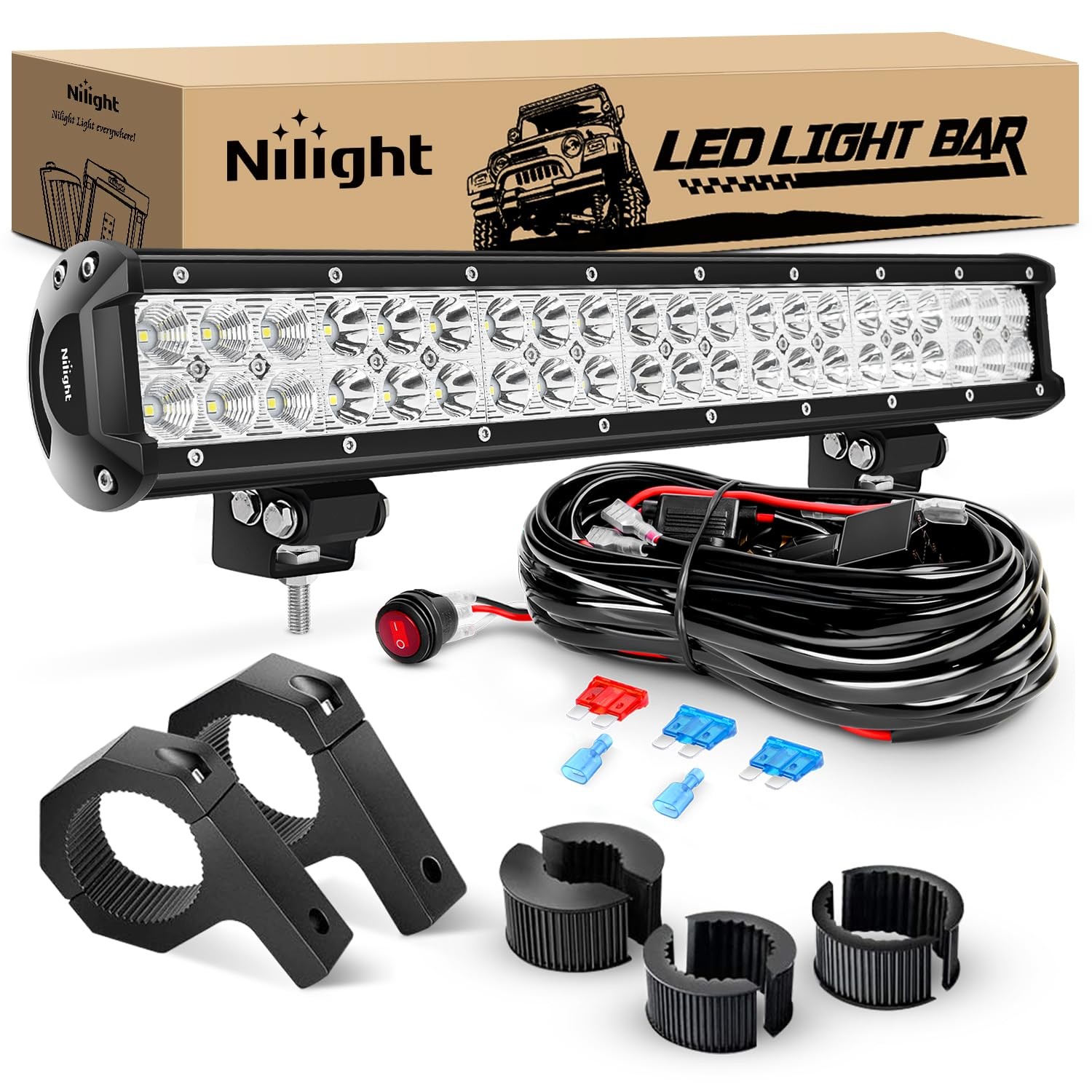 Nilight 20 Inch 126W Spot Flood Combo LED Light Bars Off-Road Light Mounting Bra