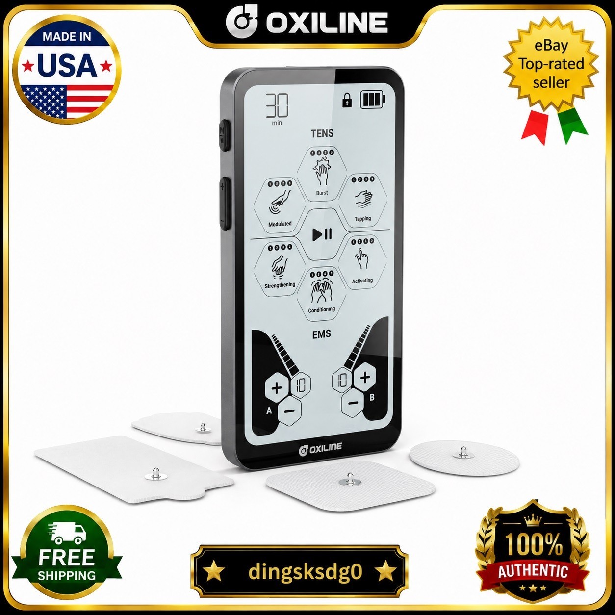 0xiline TENS XS Pro TENS EMS Unit Dual Channel Touchscreen 24 Modes-New🔥