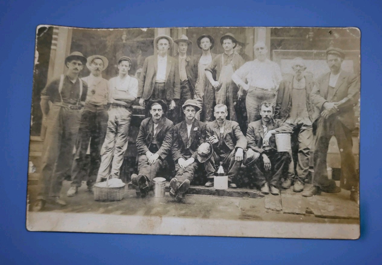 Late 1890s  RPPC Factory Workers Group Industrial Septiatone Real Photo Postcard
