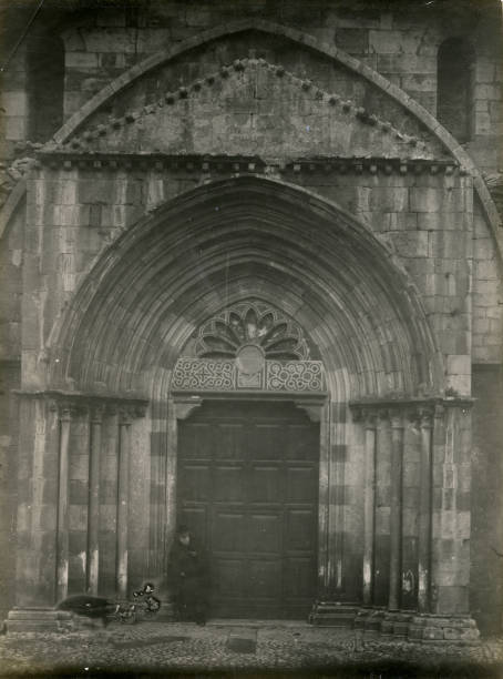 the Abbey of Fossanova, Cesare Mariani leaning on a column, Priver- Old Photo