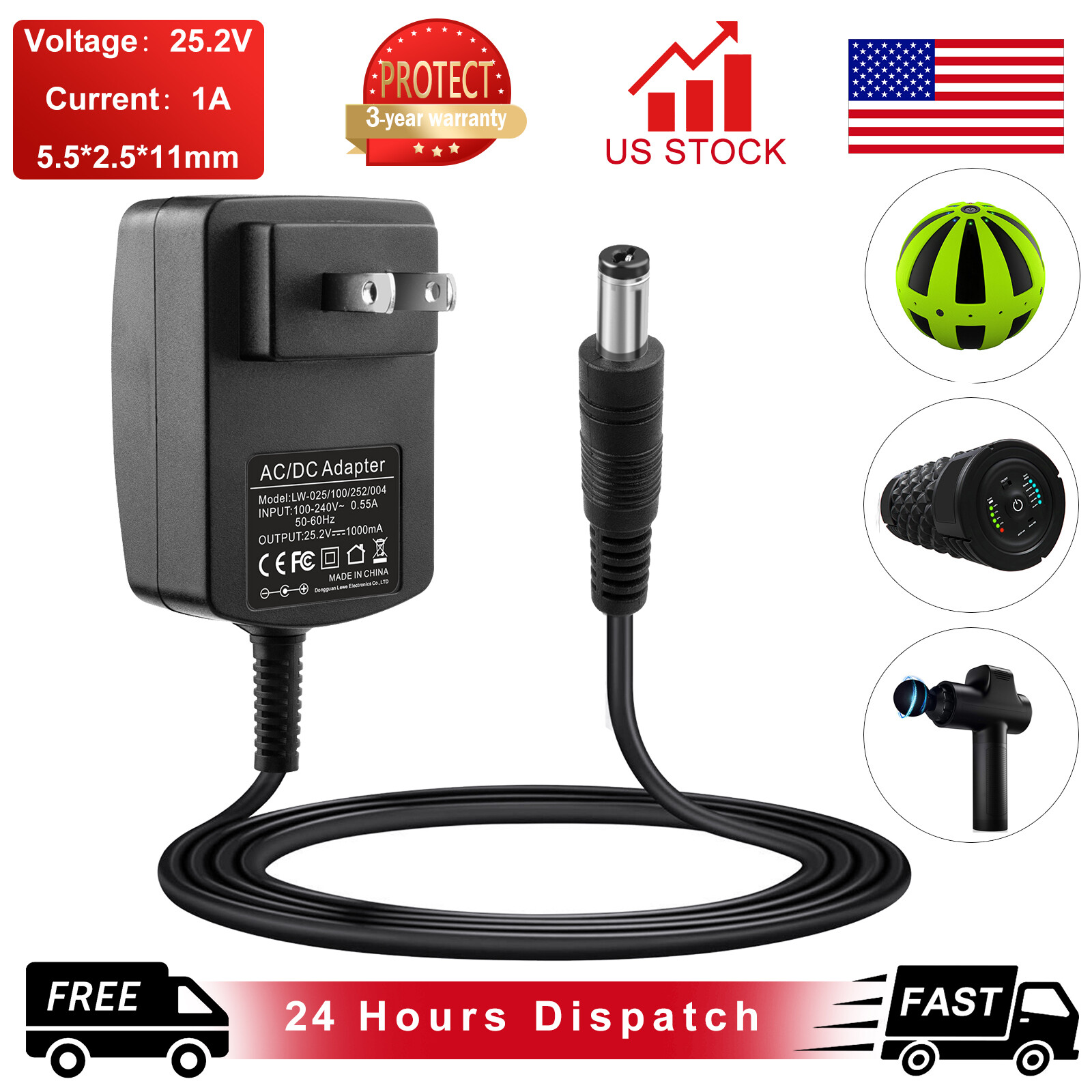 25.2V 1A Charger for Hyperice Hypervolt Massage Gun HPI5300000100,53000 001-00