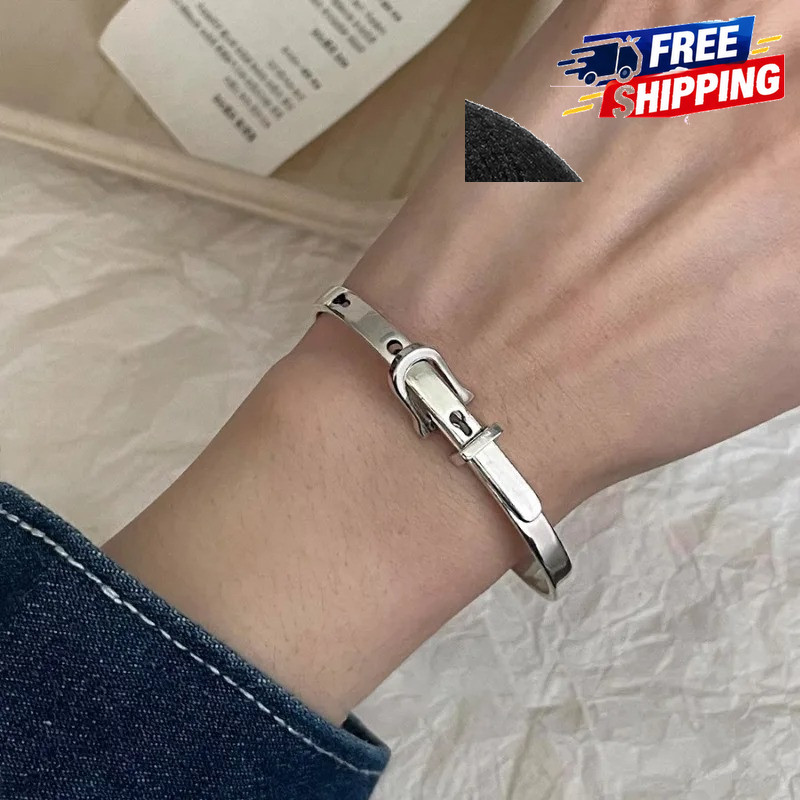 925 Sterling Silver Belt Buckle Bangle Bracelet Vintage Punk Cuff for Women 925 Sterling Silver Belt Buckle Bangle Bracelet Vintage Punk Cuff for Women