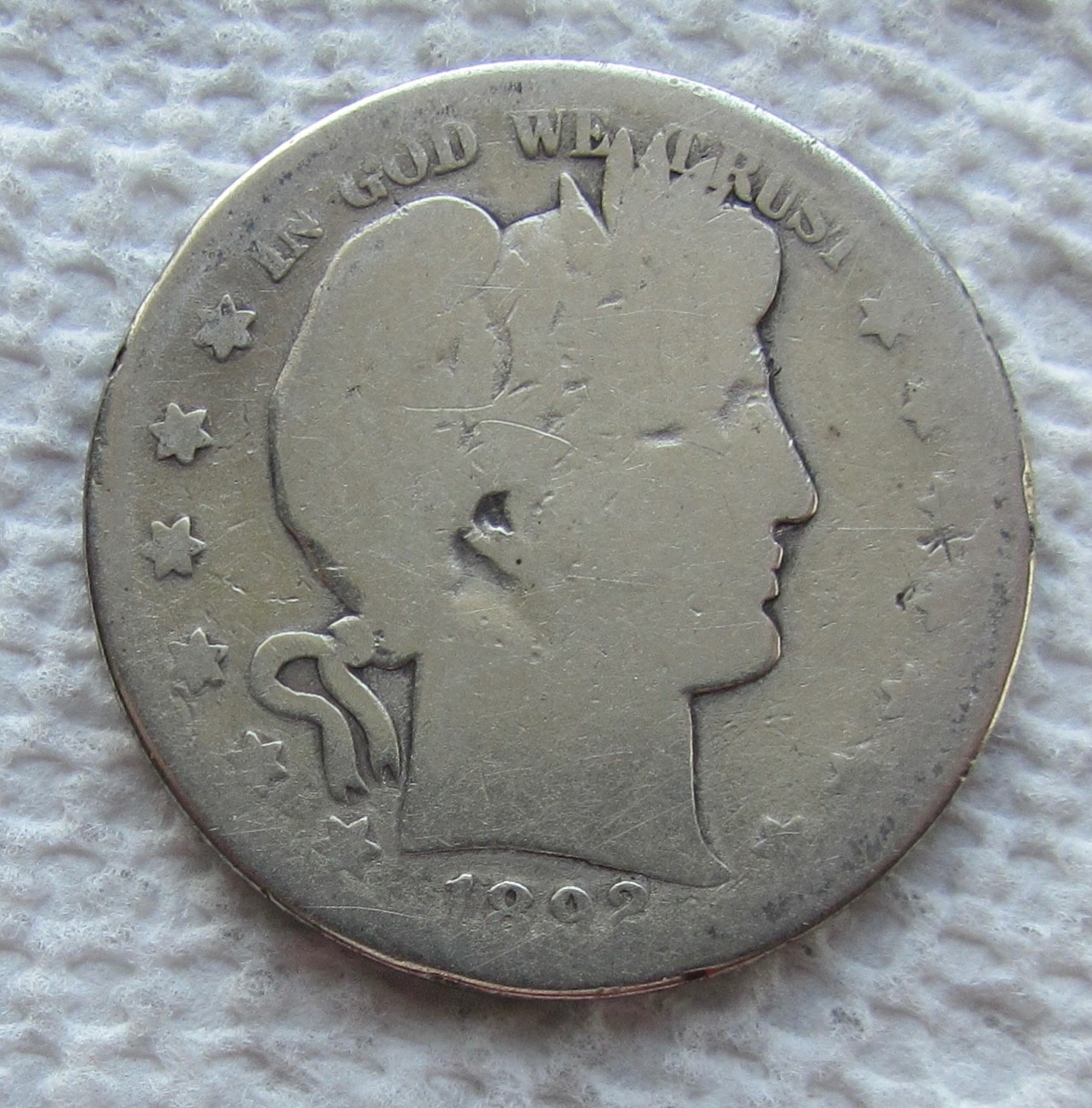 1892-S 50C Barber Silver Half Dollar Rare Key Date First Year Type  worn Cleaned