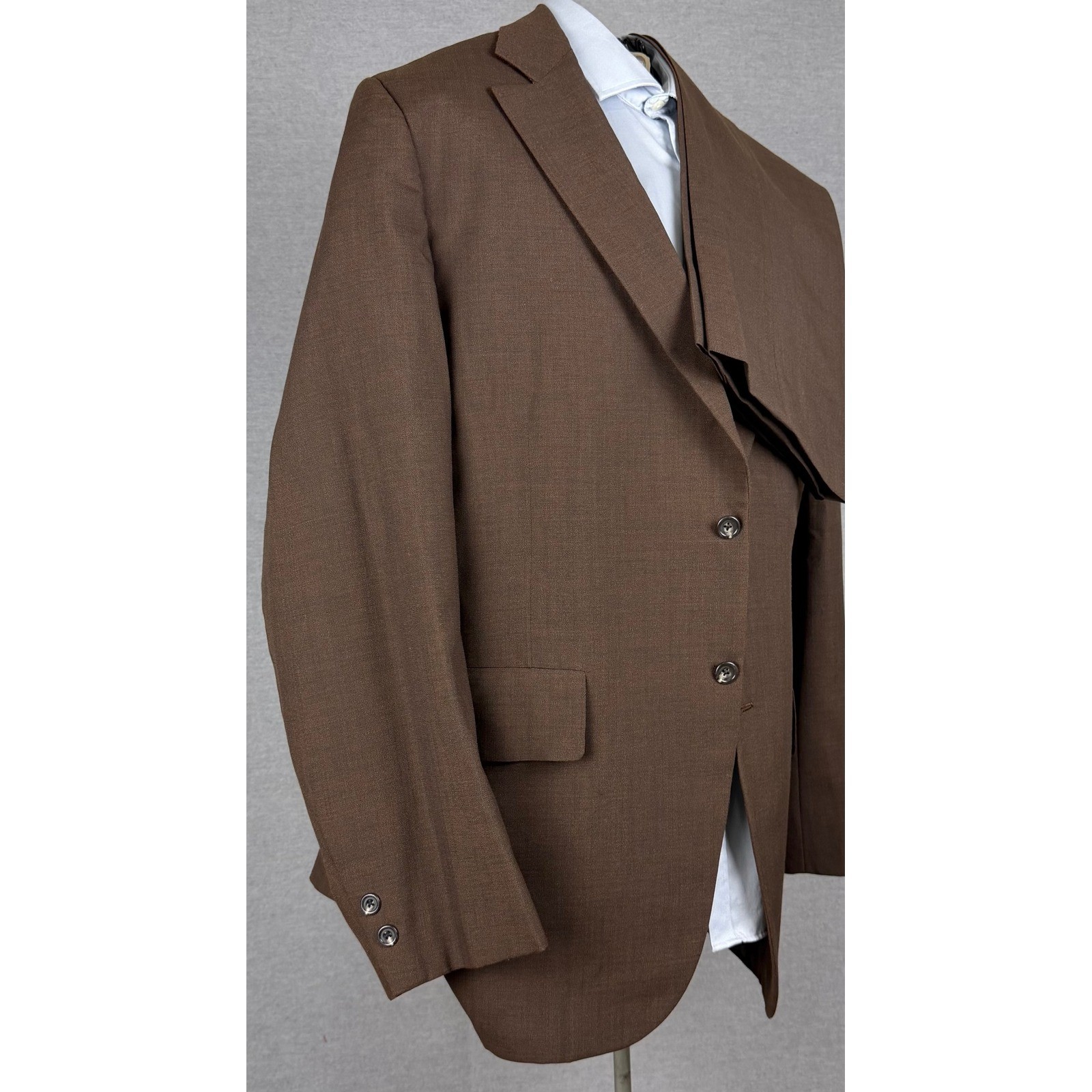Vintage Bespoke Brown 2 Piece Suit 44R 38x29 Union Made Two Button Blazer Pants