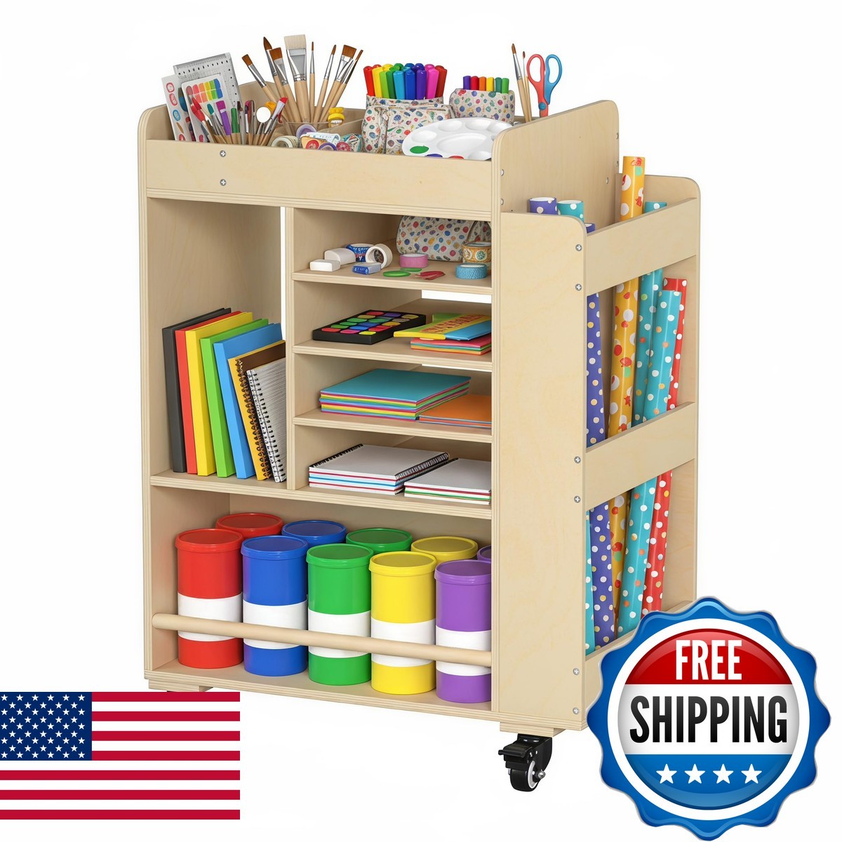 lukar 3-Tier Wooden Art Cart Organizer with Wheels, Art Storage Cart lukar 3-Tier Wooden Art Cart Organizer with Wheels, Art Storage Cart