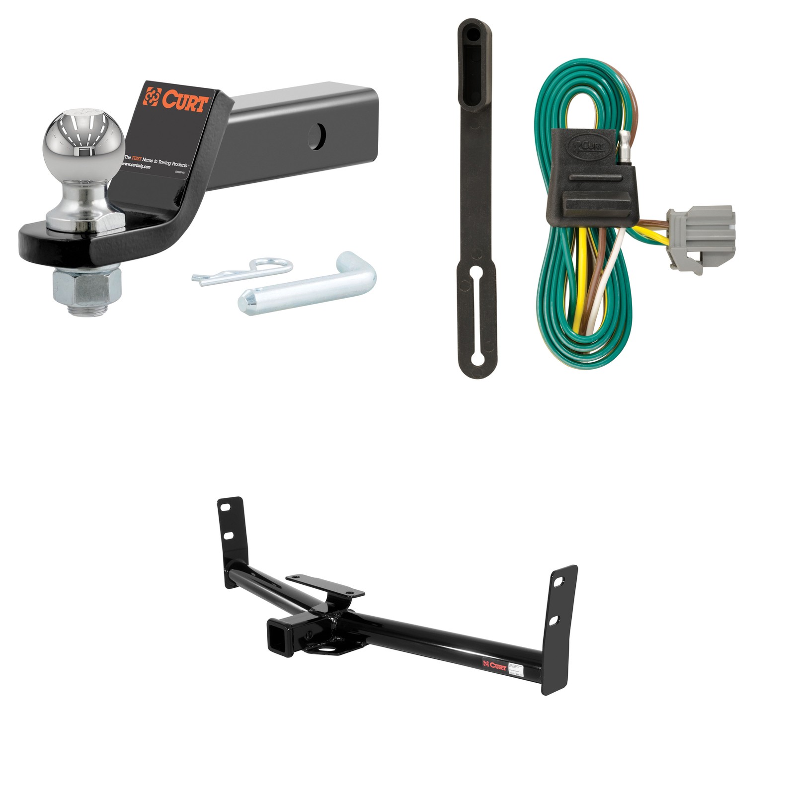 CURT Class 3 Tow Package Trailer Hitch, Wiring, Ball Mount - 13591, 56210, 45836