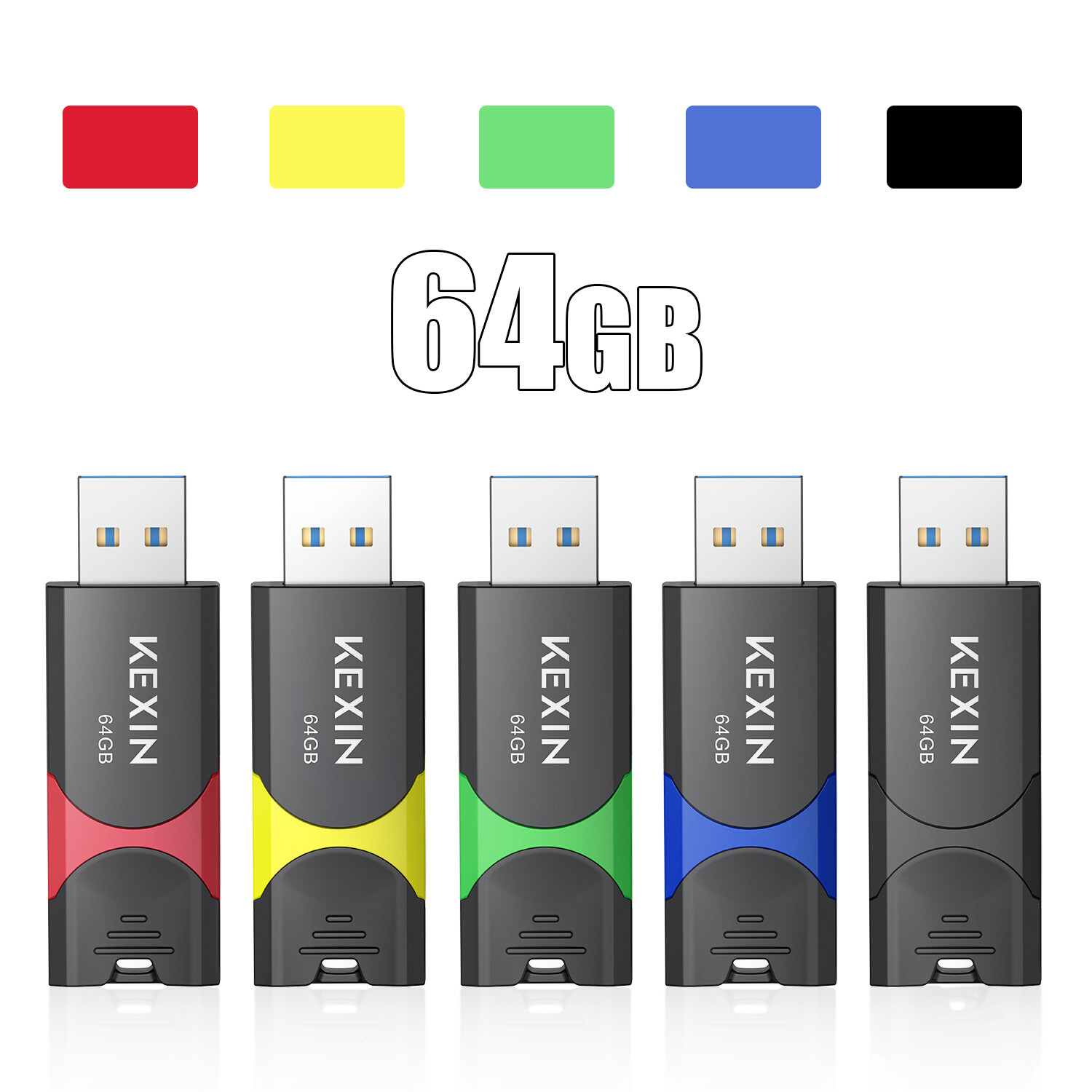 Kexin 64GB USB 2.0 5 Pack Retractable Style Flash Drive Memory Stick Thumb Drive Kexin 64GB USB 2.0 5 Pack Retractable Style Flash Drive Memory Stick Thumb Drive