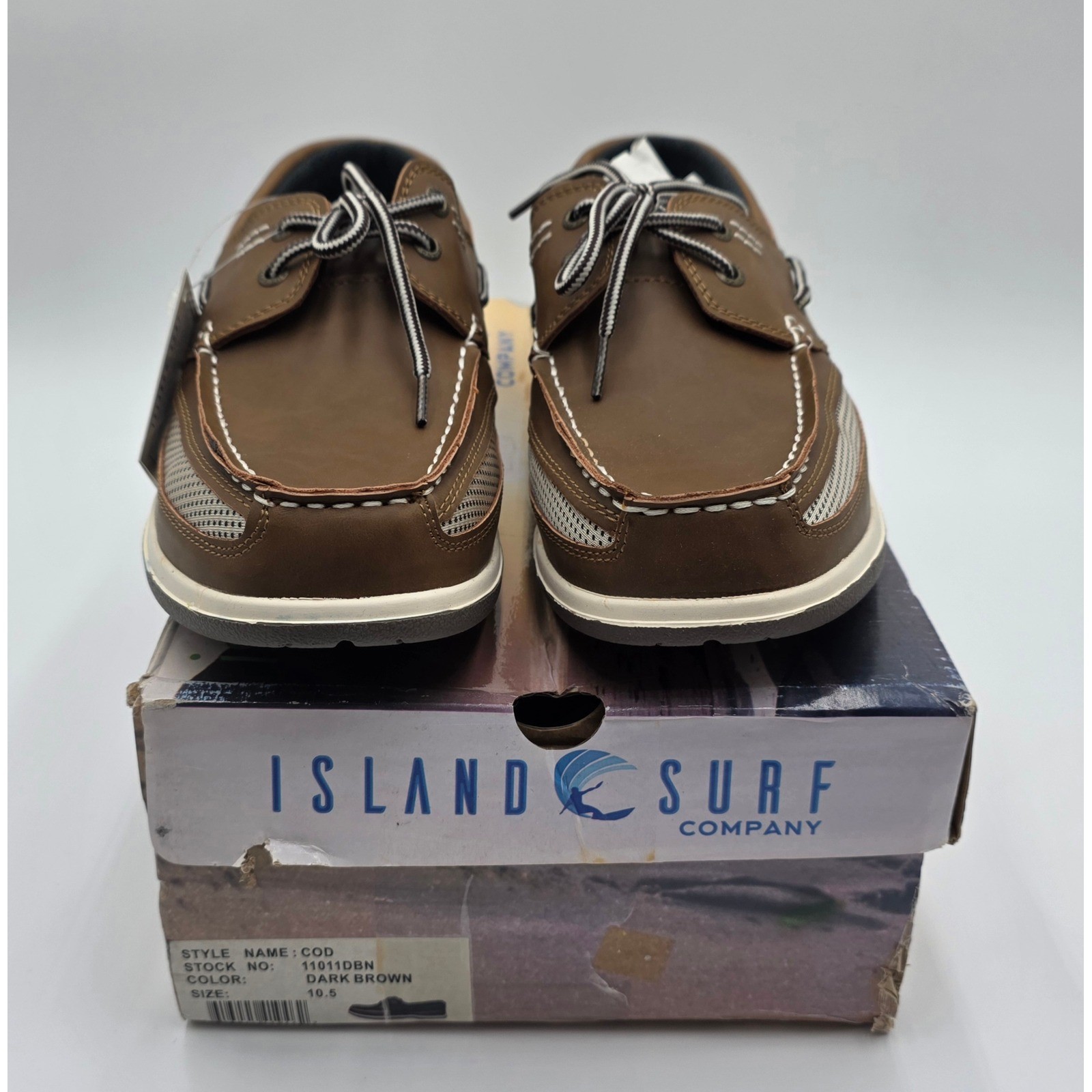 Island Surf Company Cod Men\'s Boat Shoes Dark Brown Vegan Leather 10.5 NIB