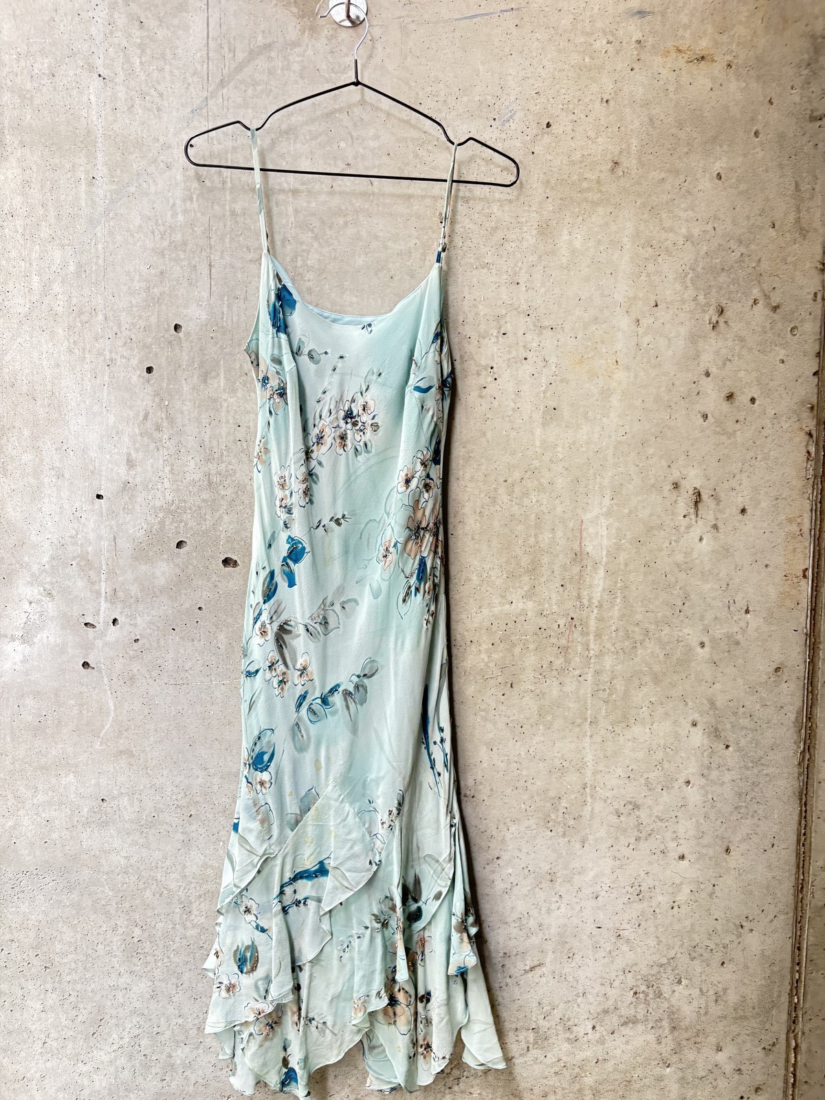 Papell Boutique 100% Silk Shell Mint Blue Floral Ruffle Hem Slip Dress Papell Boutique 100% Silk Shell Mint Blue Floral Ruffle Hem Slip Dress