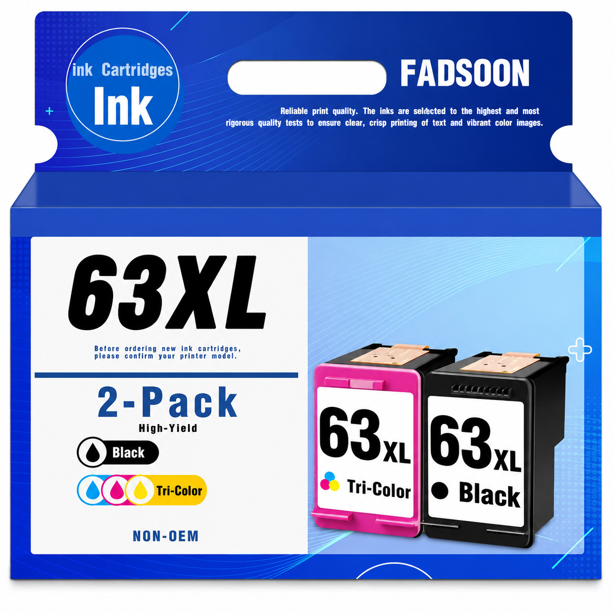 FADSOON® 2PK 63XL Ink for HP OfficeJet 4650 3830 Envy 4520 DeskJet 2130 3630