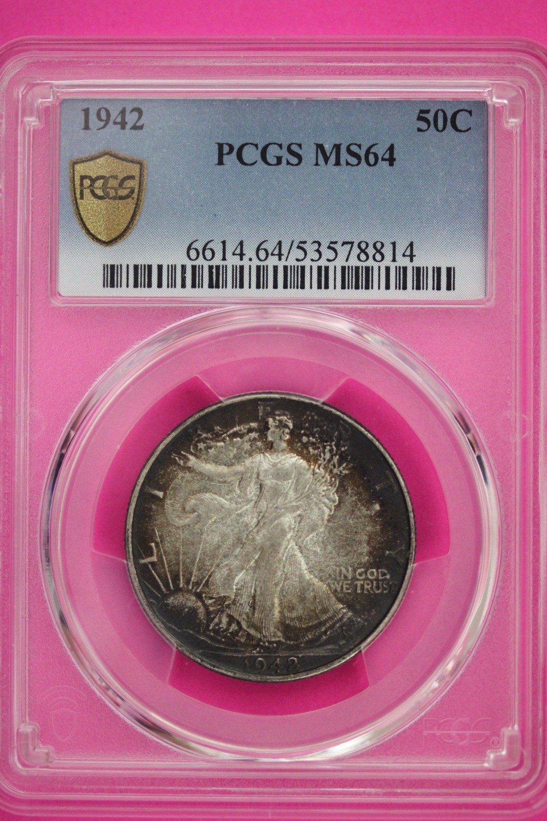 Toned 1942 P MS 64 Walking Liberty Silver Half Dollar Walker PCGS Certified 426