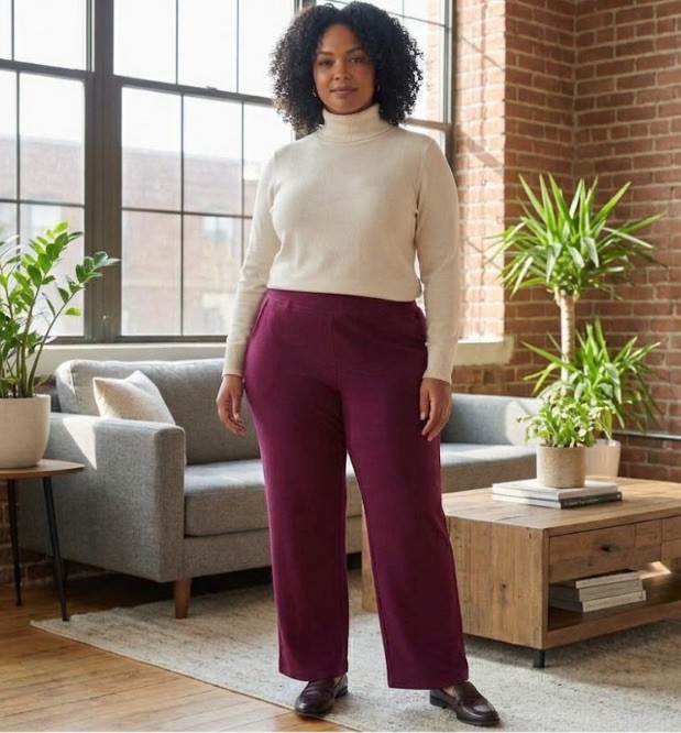 SIZE 32W Petite Belle® by Kim Gravel NEW Ponte Utility Pocket Pants Rich Maroon