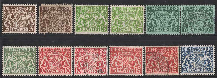 German States Bayern 1916-18 unused hinged and used stamps scott O6-O33 German States Bayern 1916-18 unused hinged and used stamps scott O6-O33