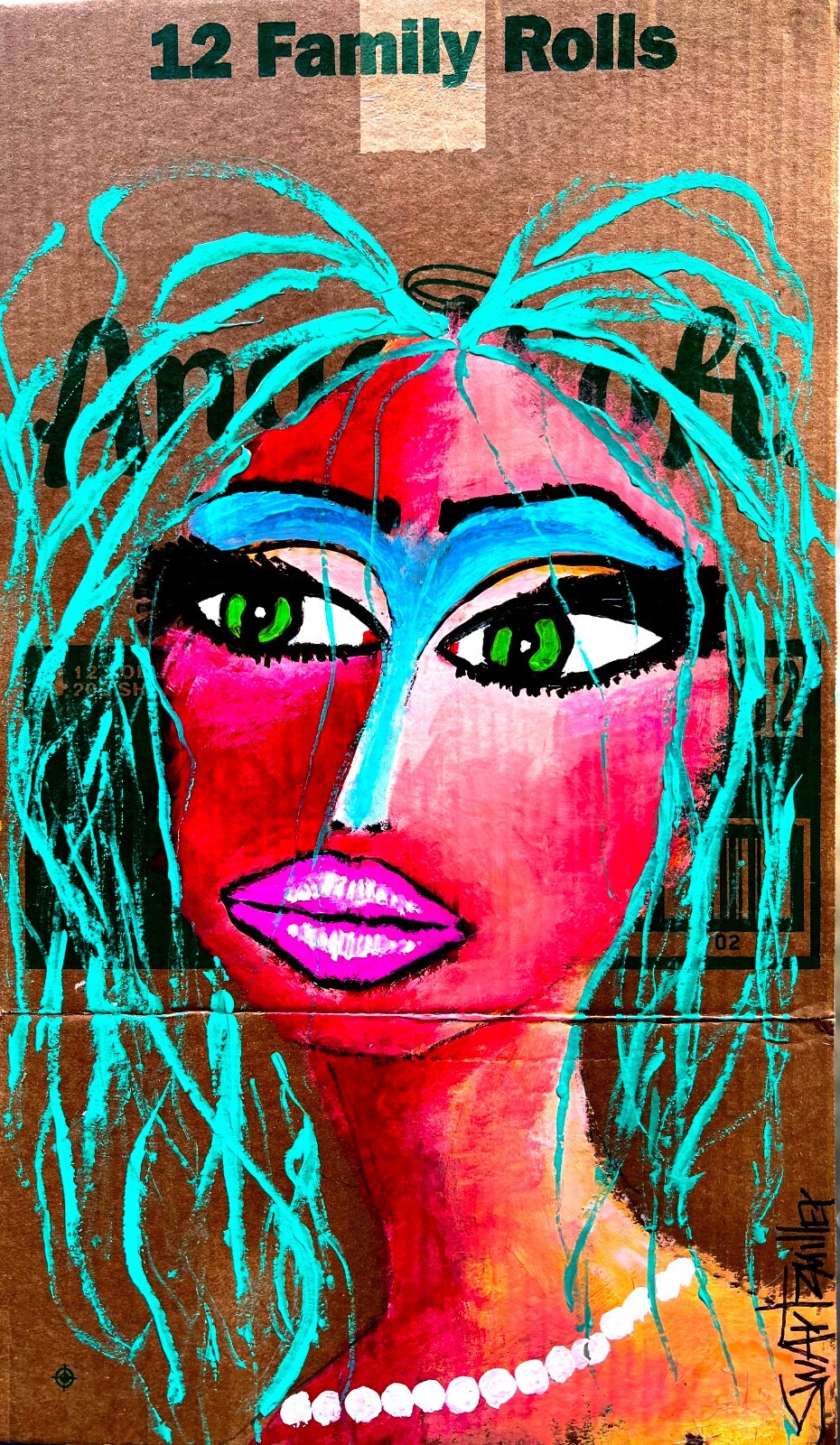Original ANGEL SEXY LADY PAINTING upcycled 12 x18 SWARTZMILLER DNA POP ART wall