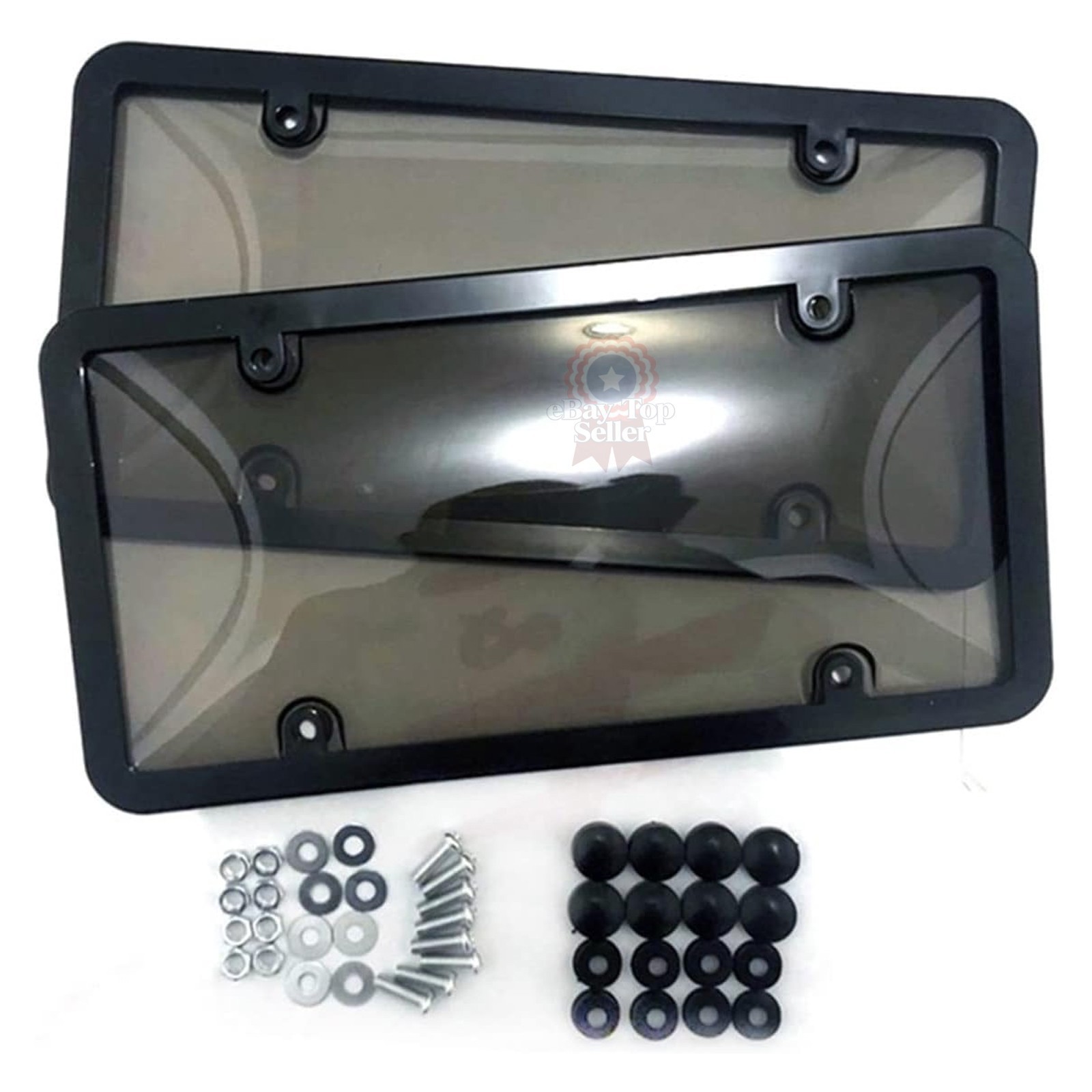 2 X Unbreakable License Plate Covers+Frames Auto Tag Shield Protector Front Rear