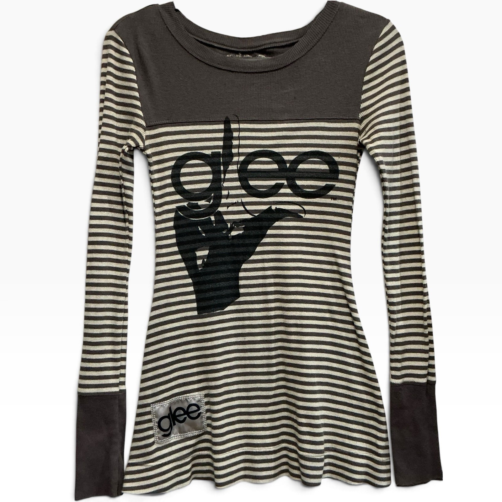 Glee 2010 FOX Original Ribbed Striped Long Sleeve Graphic Top Rare Y2K S