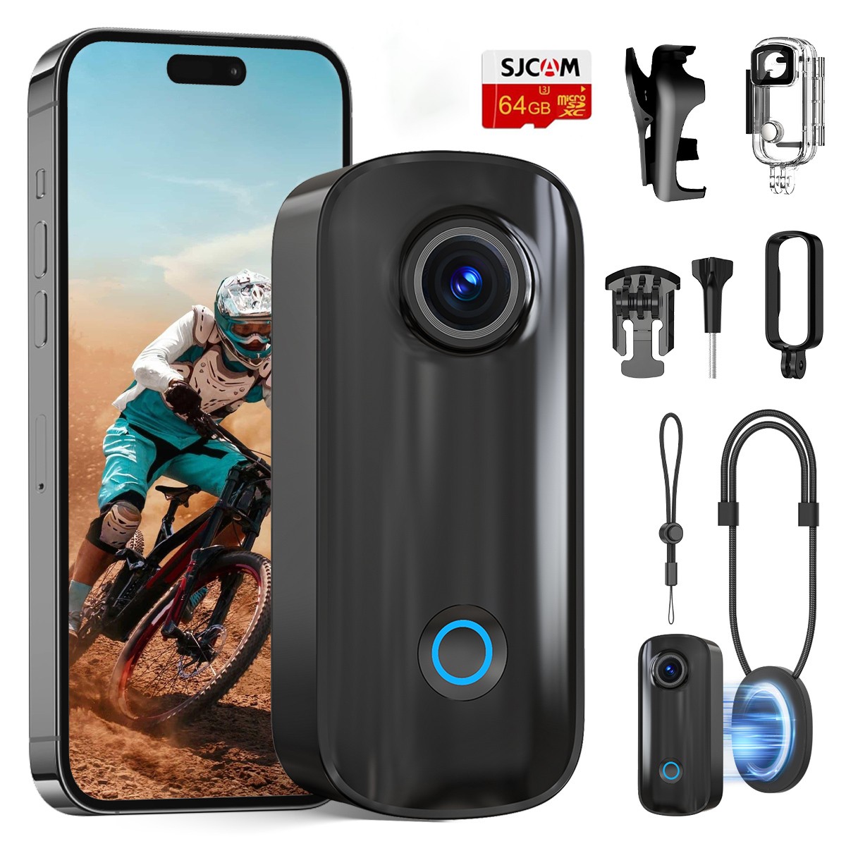 SJCAM C100+ 4K Action Camera Waterproof 64GB Mini Sports Cam for Motorcycle Bike