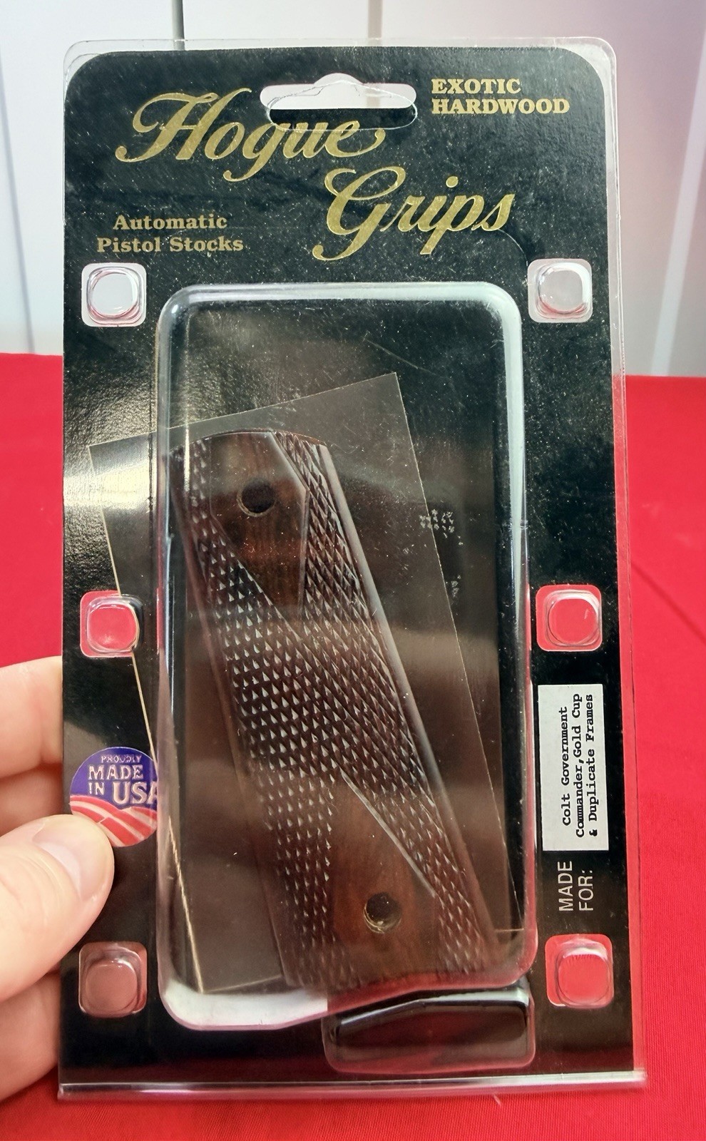 Hogue 45278 1911 Govt Commander Ebony Wood Magwell Grips Smooth New Sealed
