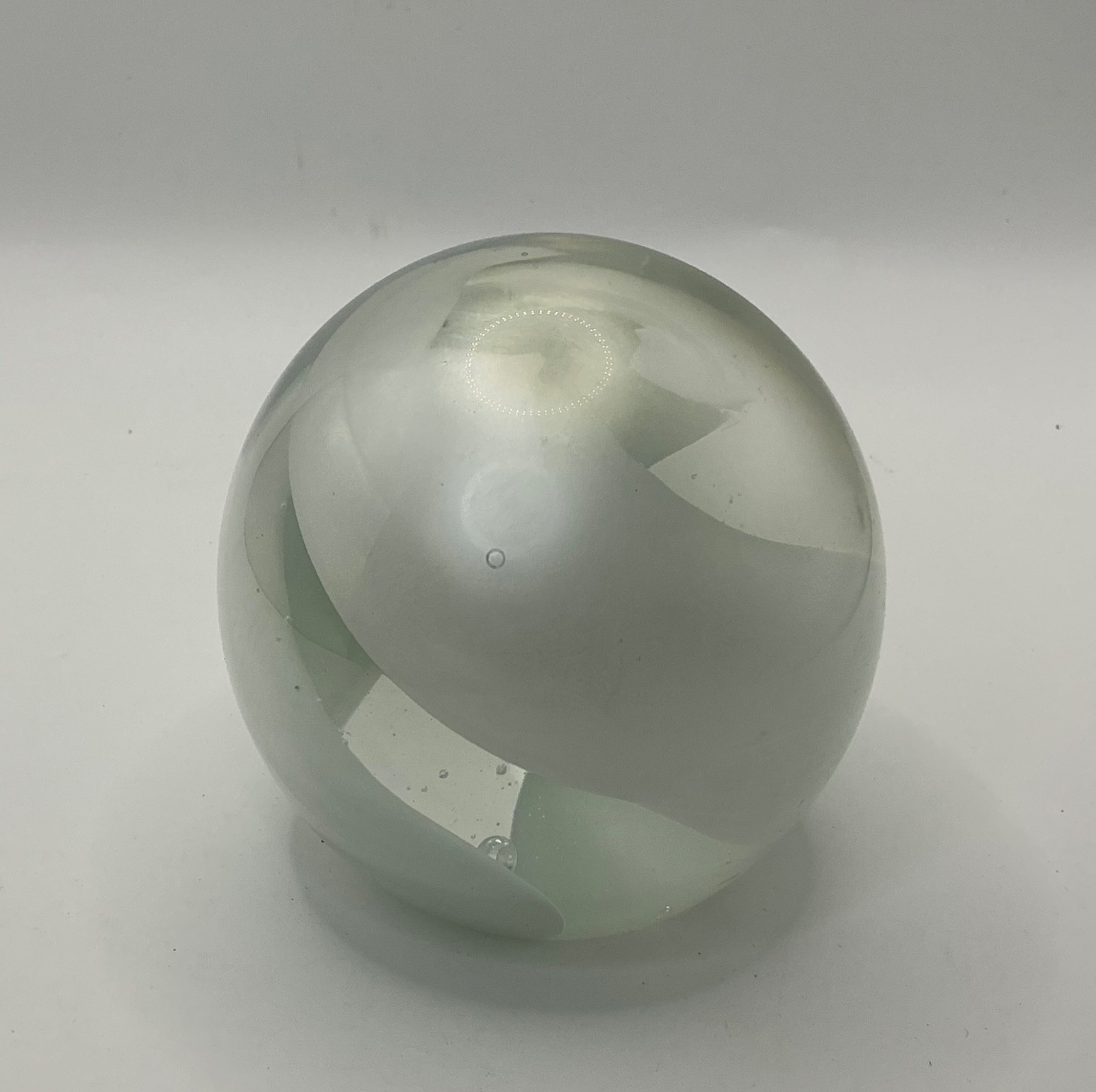 Paperweight  Hand Blown,  Studio Crafted White Smoke Swirl Art Glass 3.5\