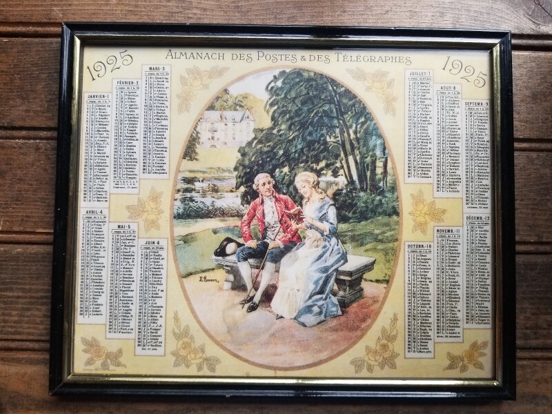 Vintage 1925 Almanac Calendar oberthur Almanac des postes / Telegraphes in frame Vintage 1925 Almanac Calendar oberthur Almanac des postes / Telegraphes in frame